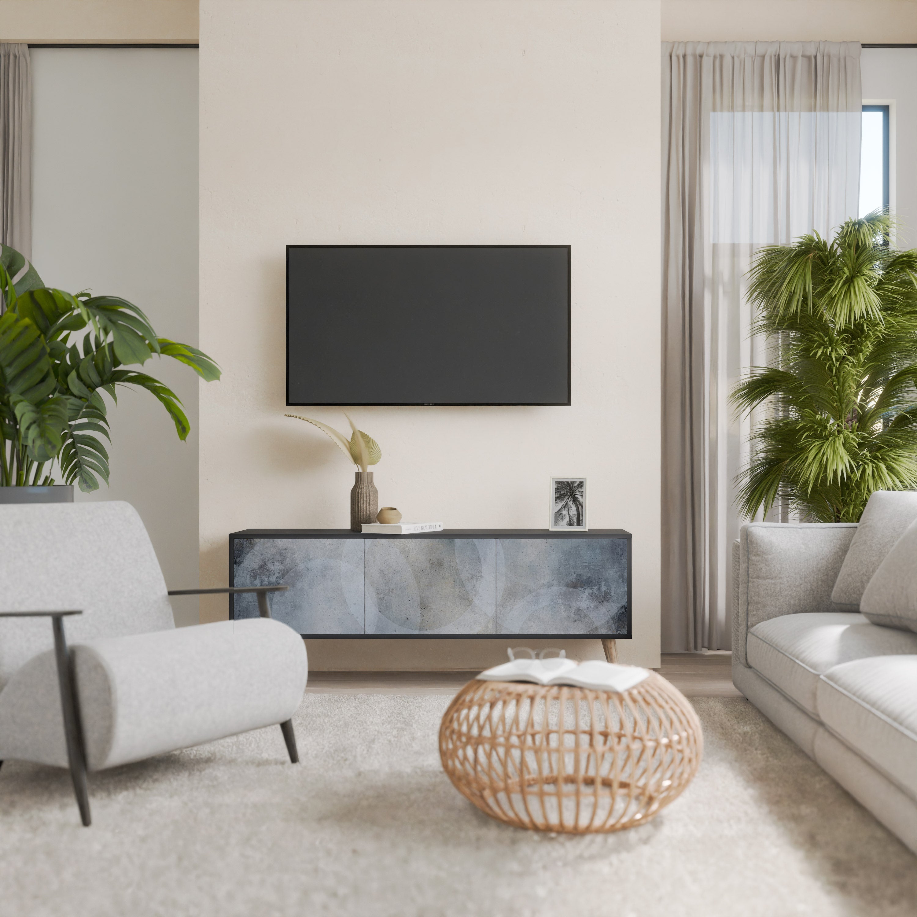 MUTED ARC Móvel de TV com 3 Portas em Acabamento Preto