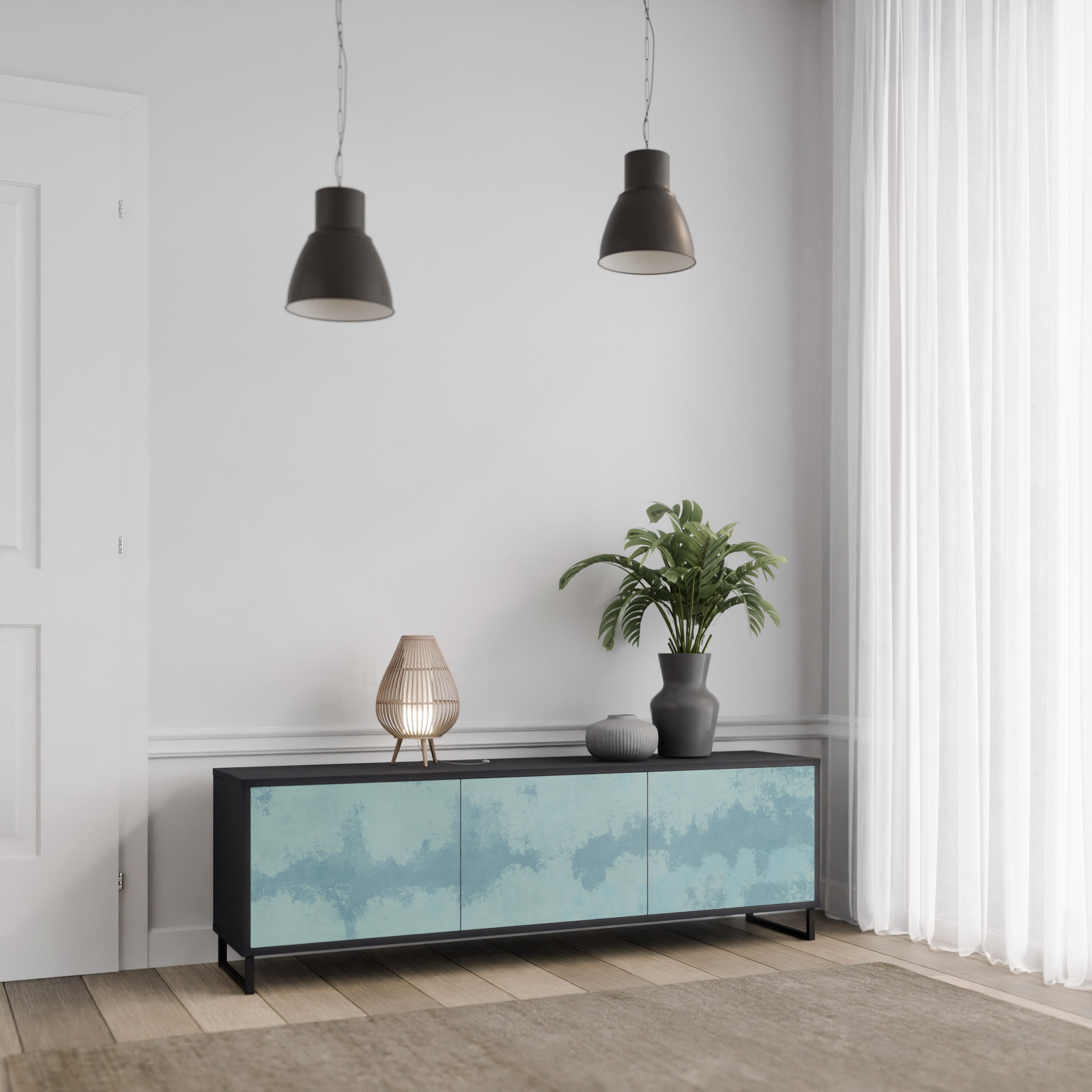 SKY WASH Móvel de TV com 3 Portas em Acabamento Preto