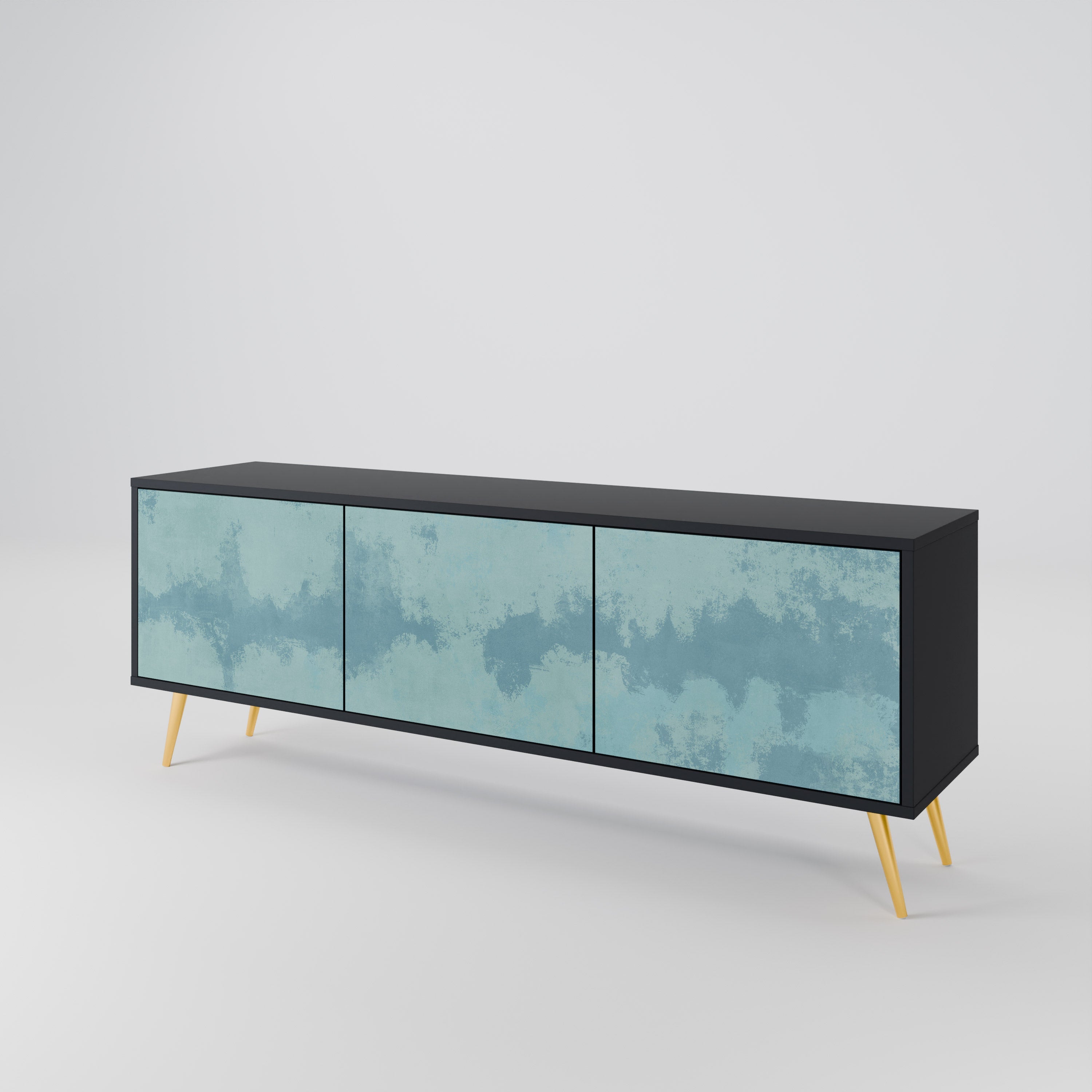 SKY WASH Móvel de TV com 3 Portas em Acabamento Preto