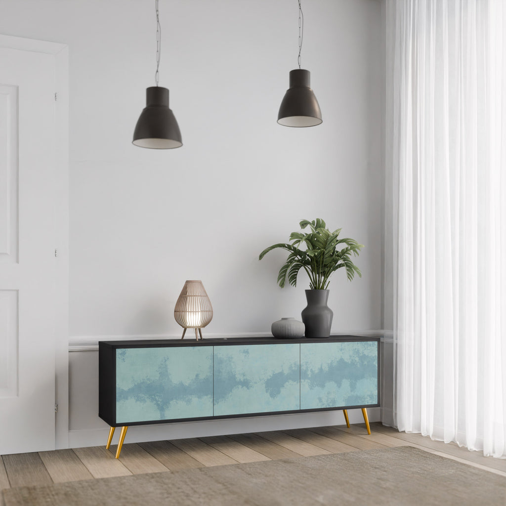 SKY WASH Móvel de TV com 3 Portas em Acabamento Preto