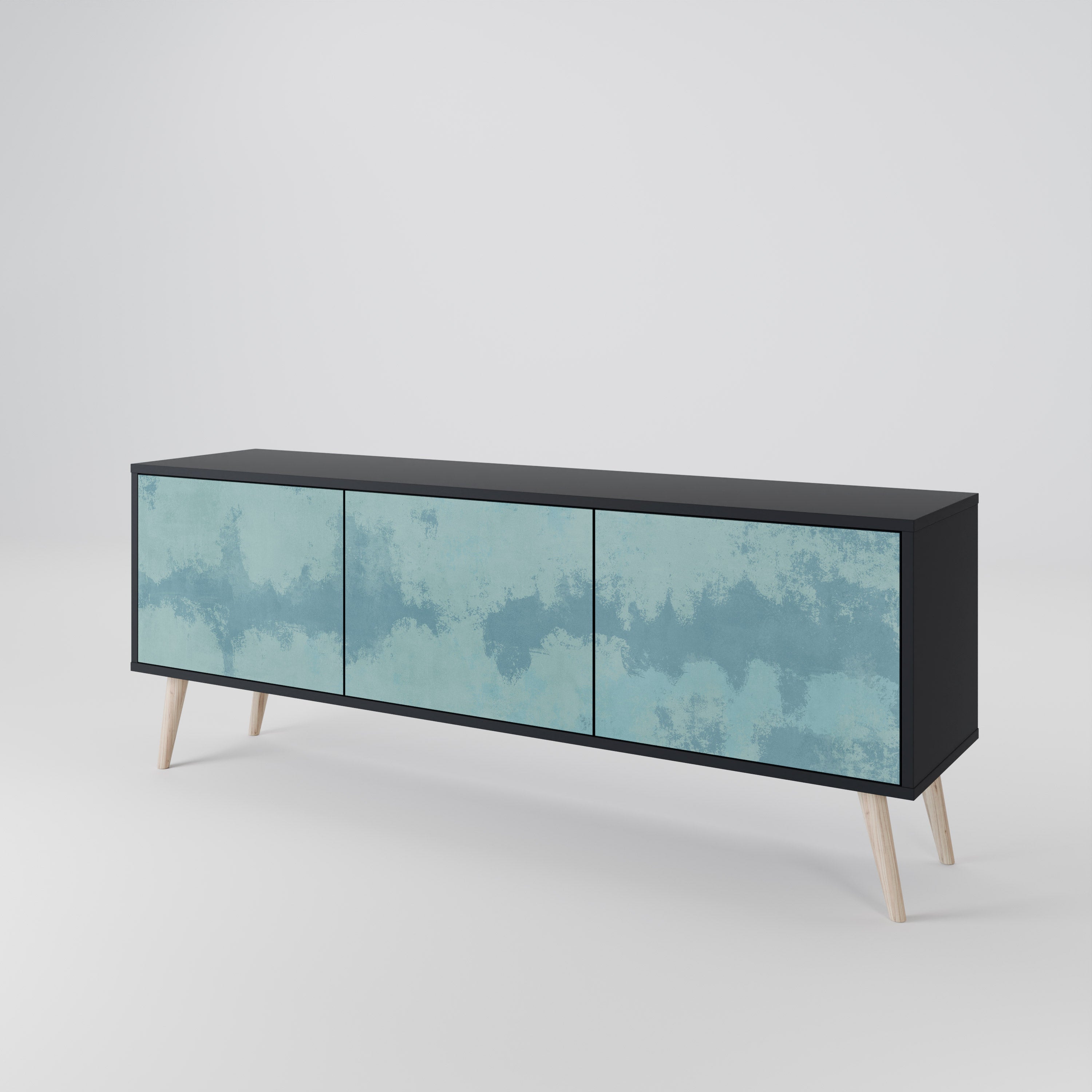 SKY WASH Móvel de TV com 3 Portas em Acabamento Preto