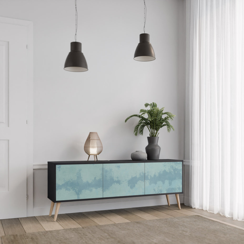 SKY WASH Móvel de TV com 3 Portas em Acabamento Preto