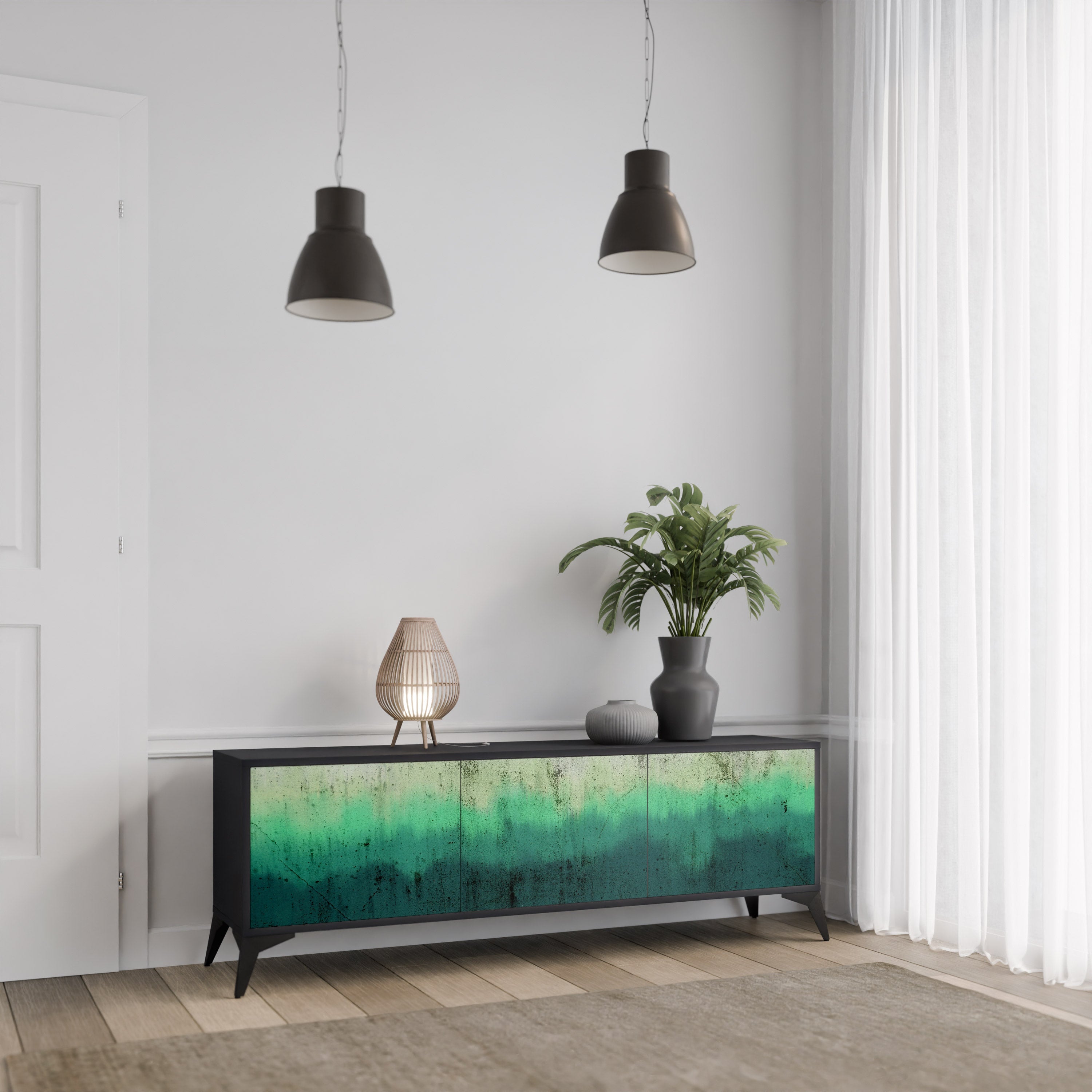 NORTHERN LIGHTS 3-Door TV Stand in Black Finish