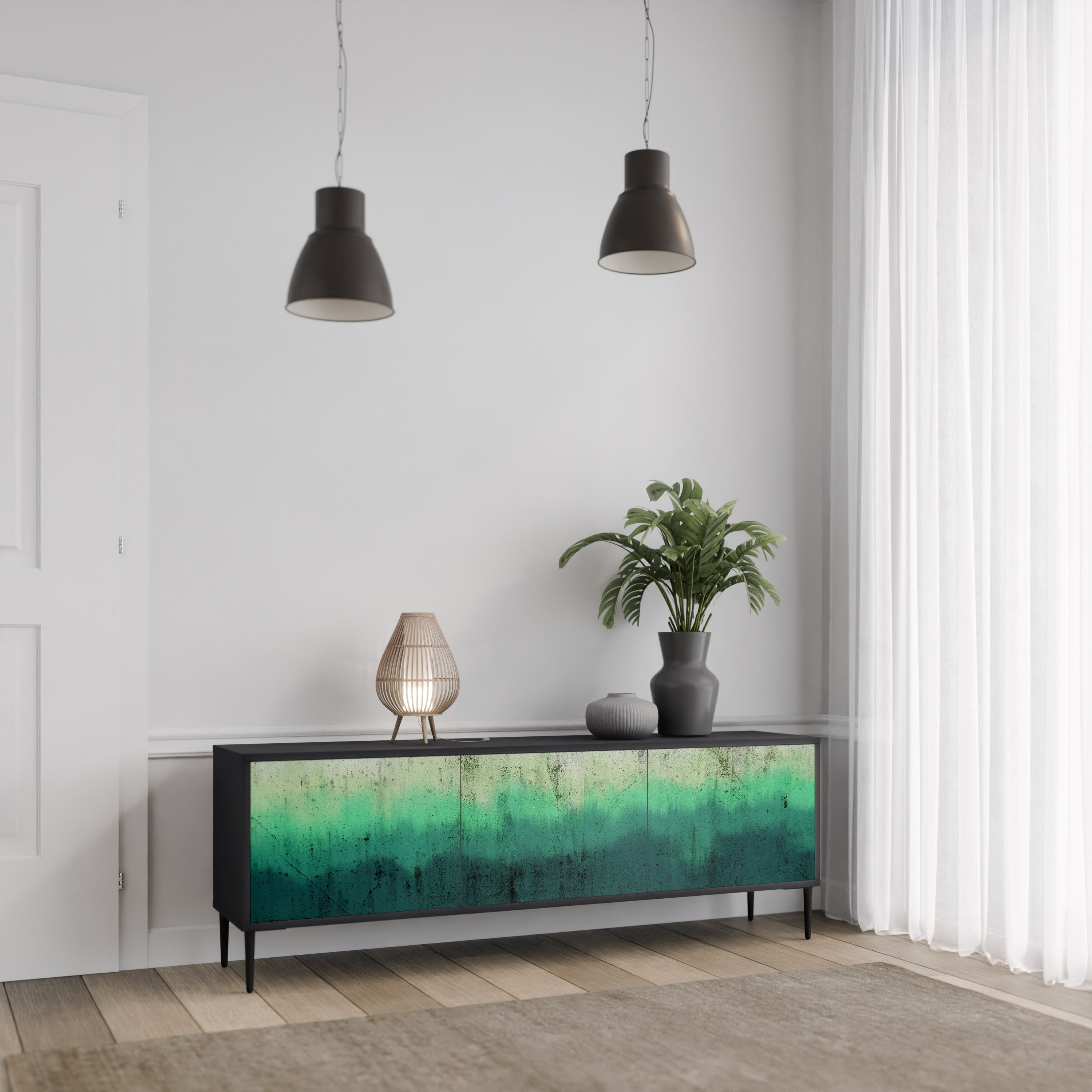 NORTHERN LIGHTS Móvel de TV com 3 Portas em Acabamento Preto