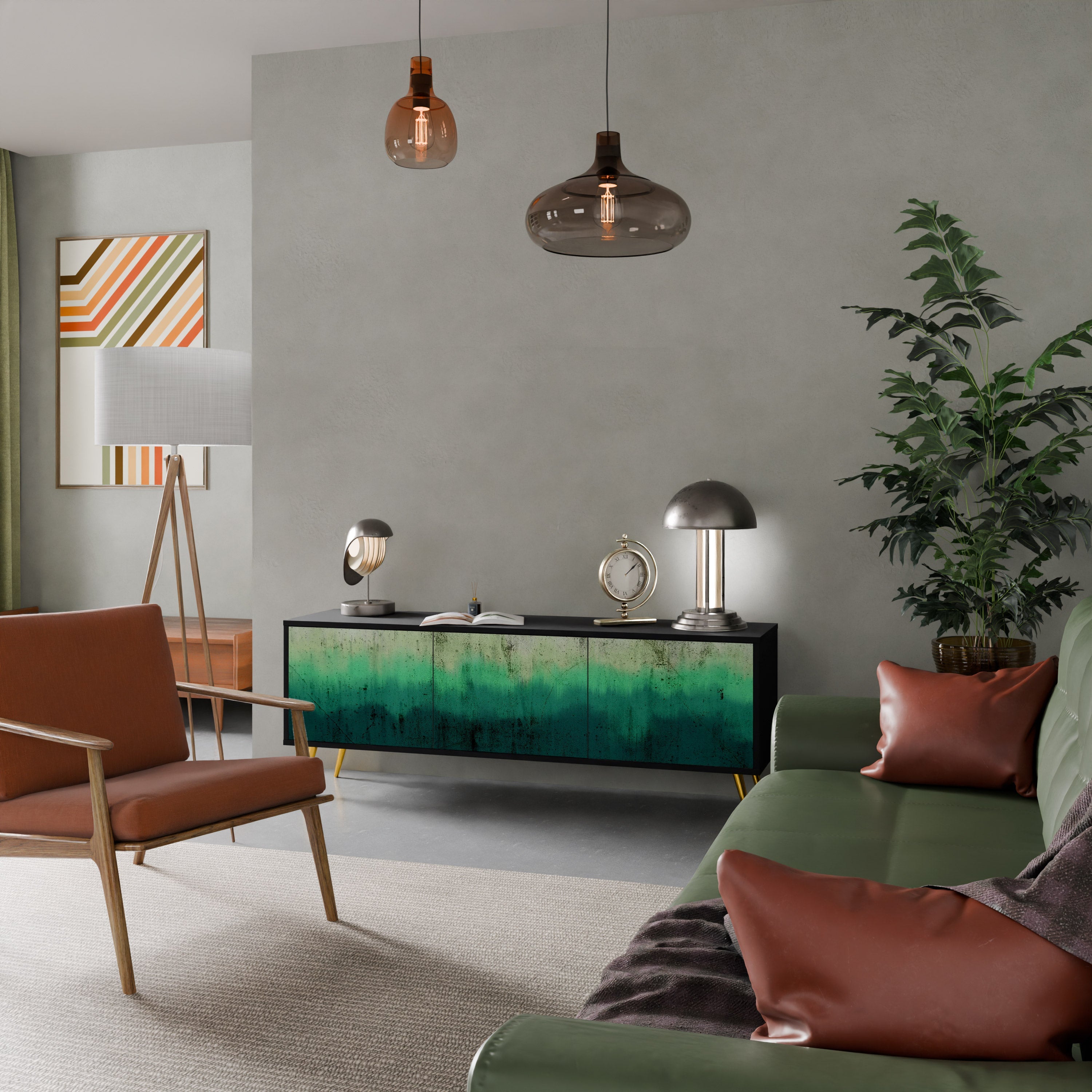 NORTHERN LIGHTS 3-Door TV Stand in Black Finish