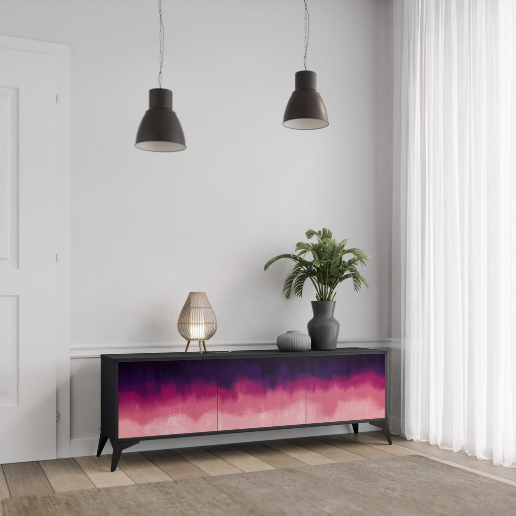 AURORA BOREALIS 3-Door TV Stand in Black Finish