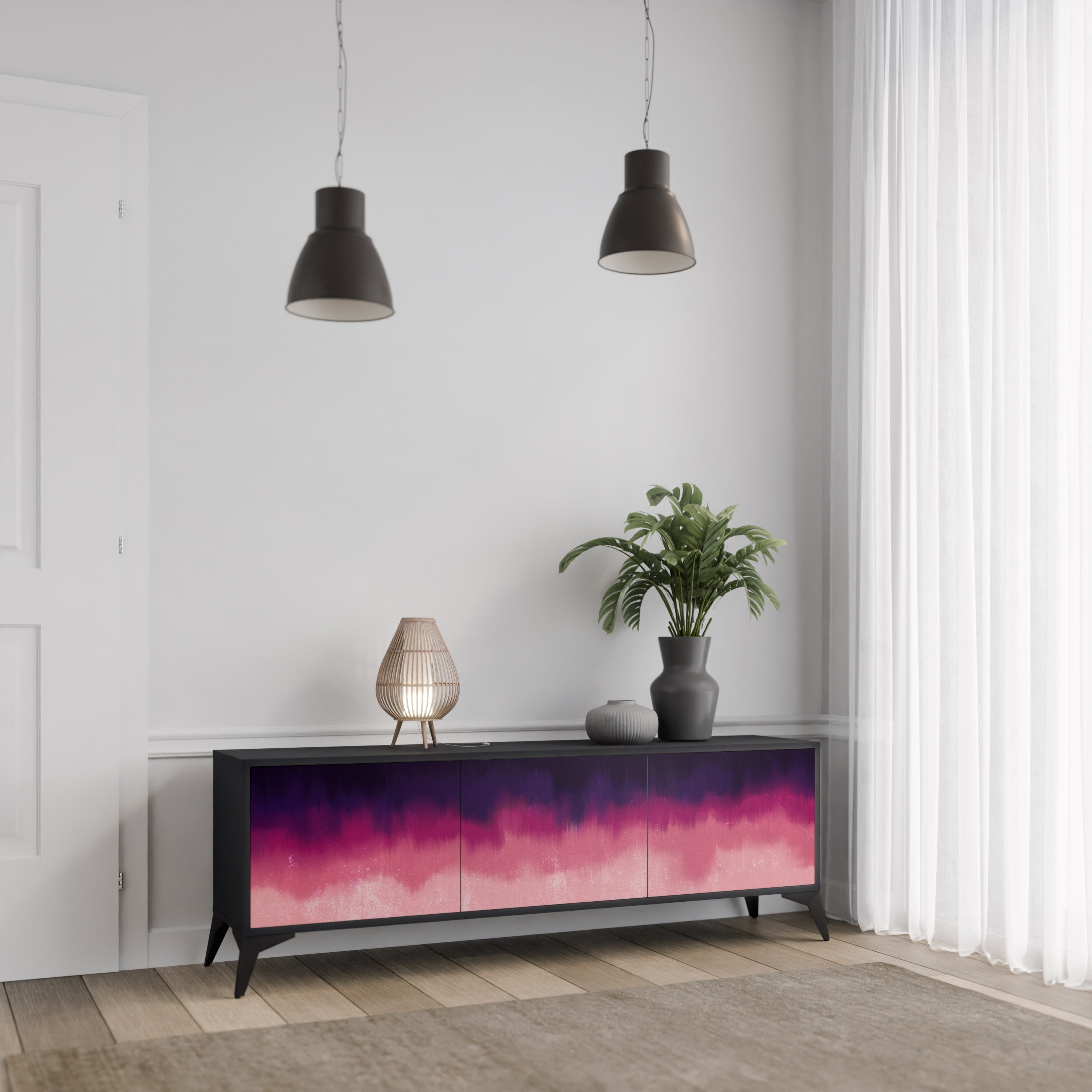 AURORA BOREALIS 3-Door TV Stand in Black Finish