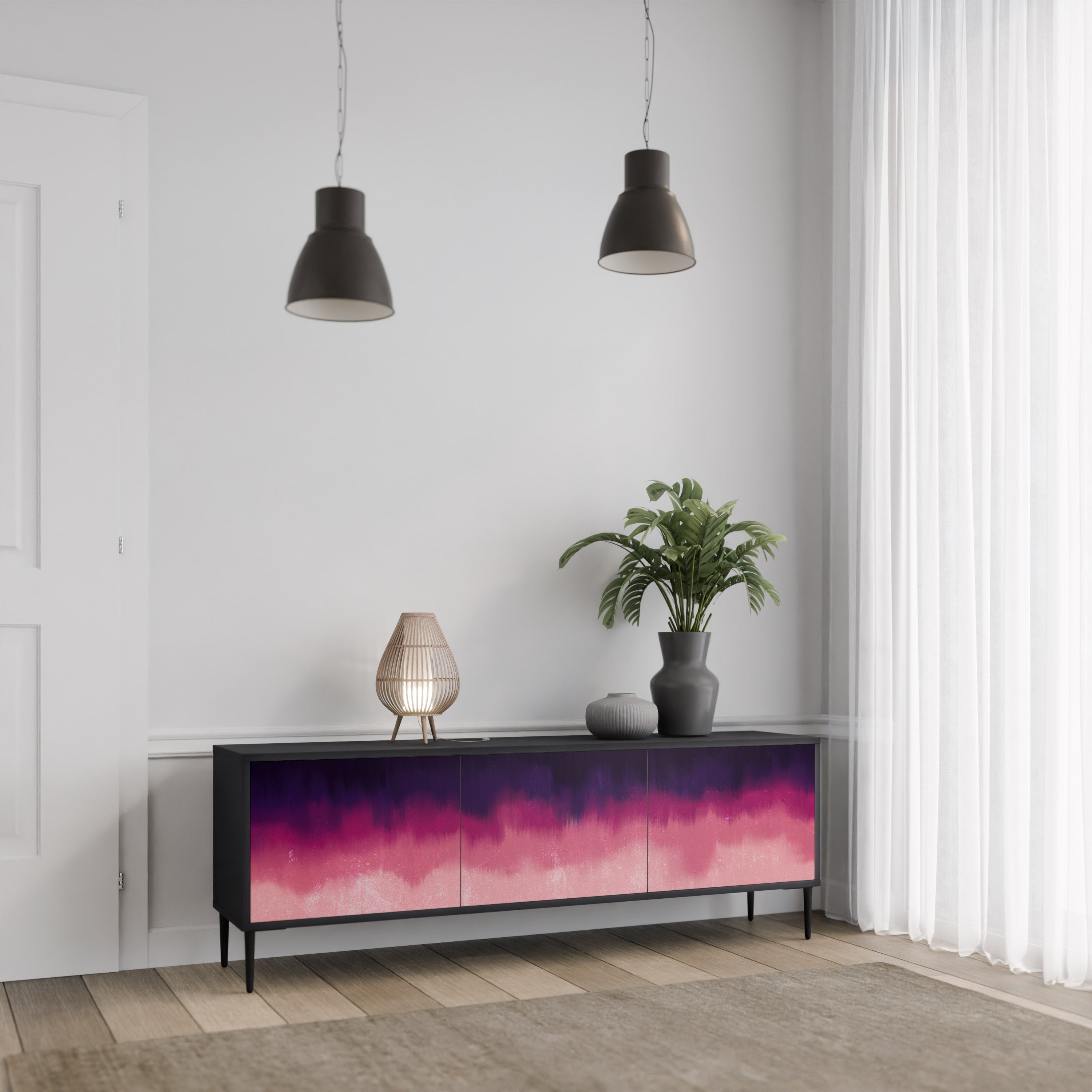 AURORA BOREALIS Móvel de TV com 3 Portas em Acabamento Preto