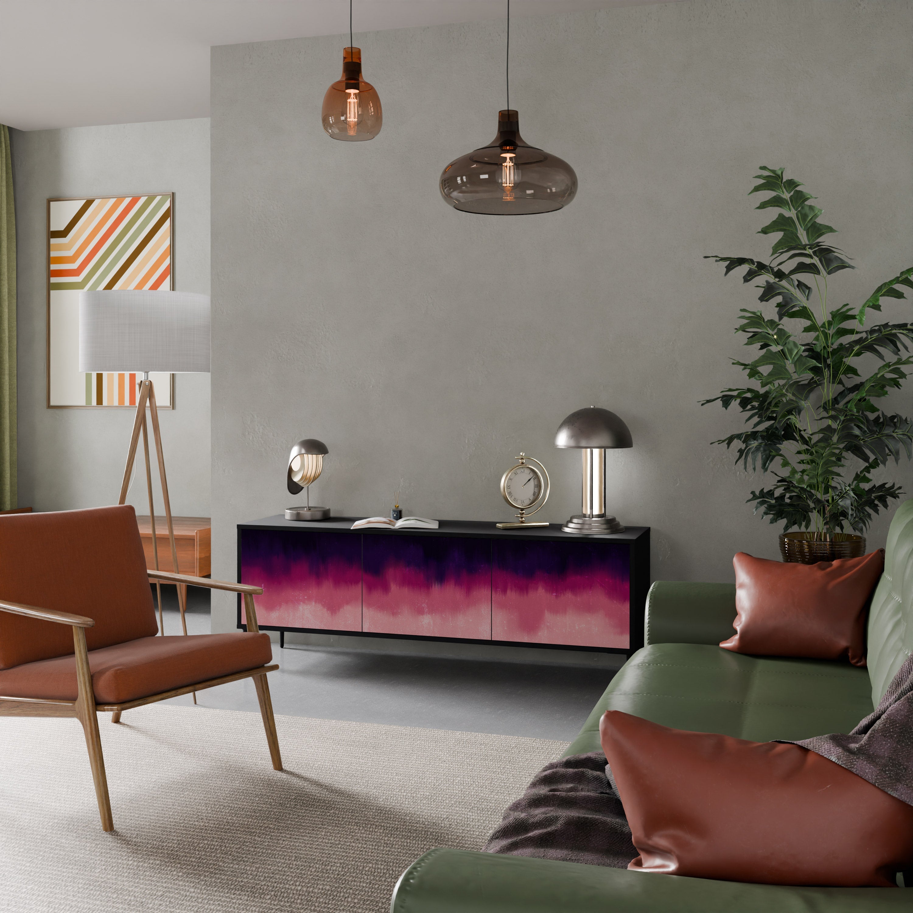 AURORA BOREALIS Móvel de TV com 3 Portas em Acabamento Preto