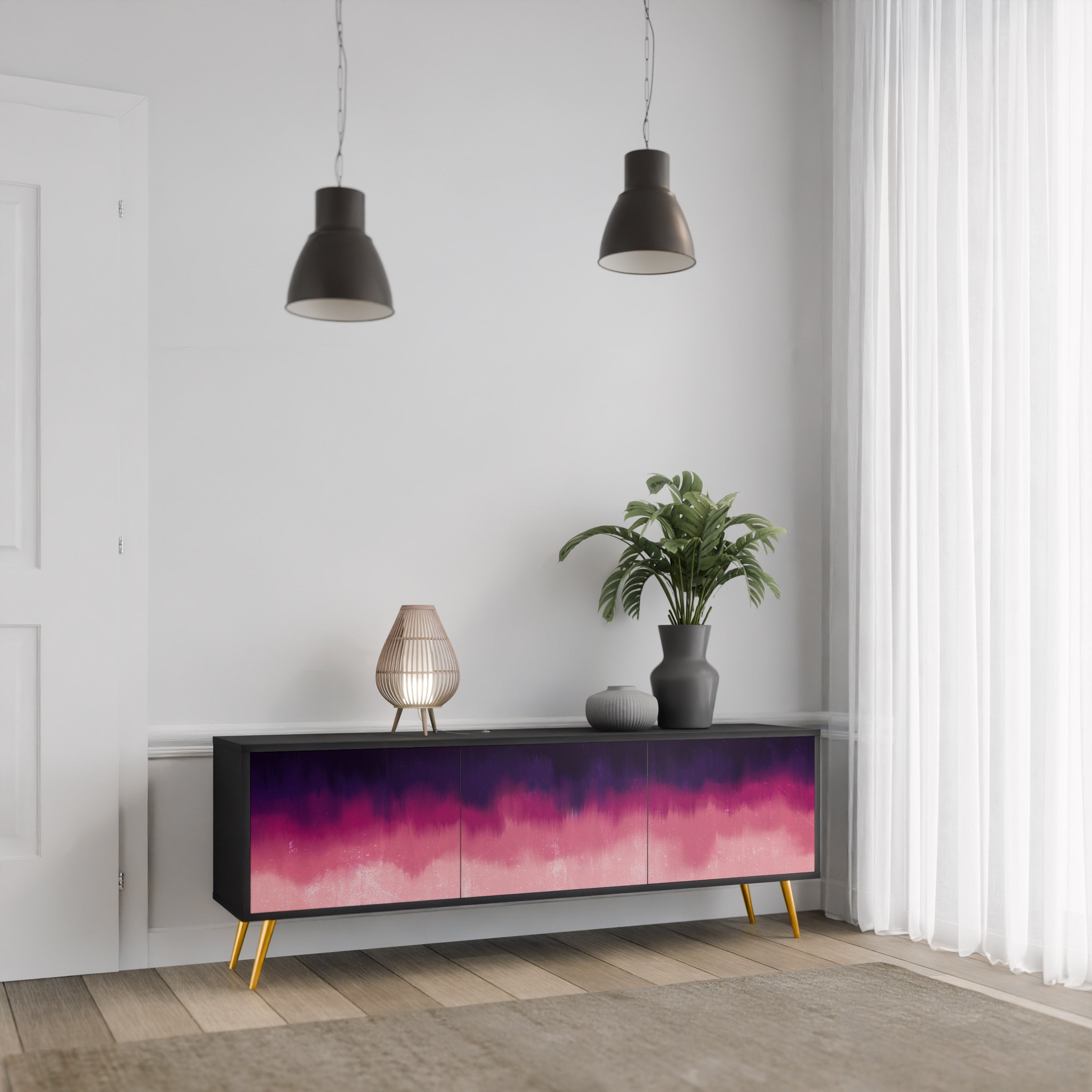 AURORA BOREALIS 3-Door TV Stand in Black Finish