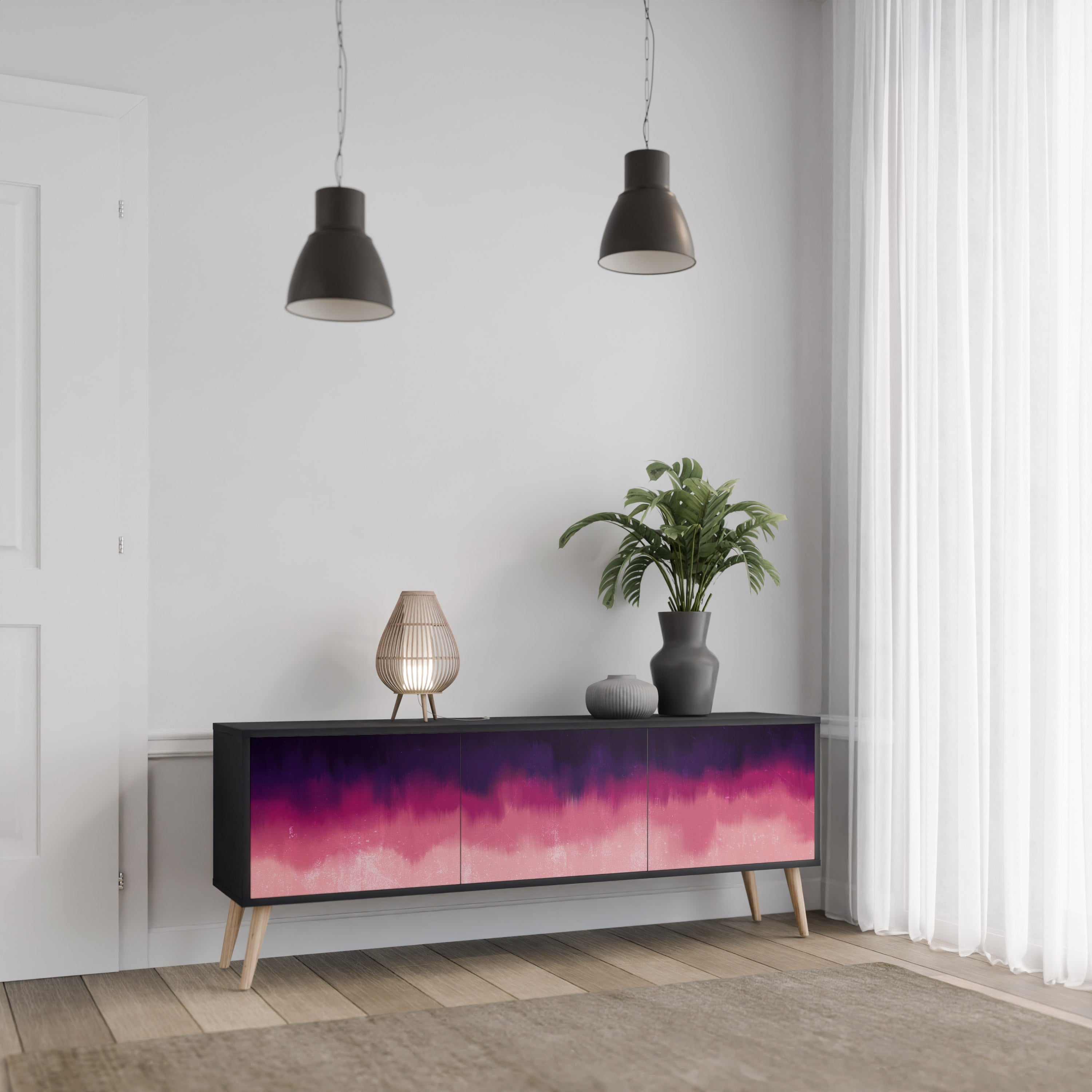 AURORA BOREALIS 3-Door TV Stand in Black Finish