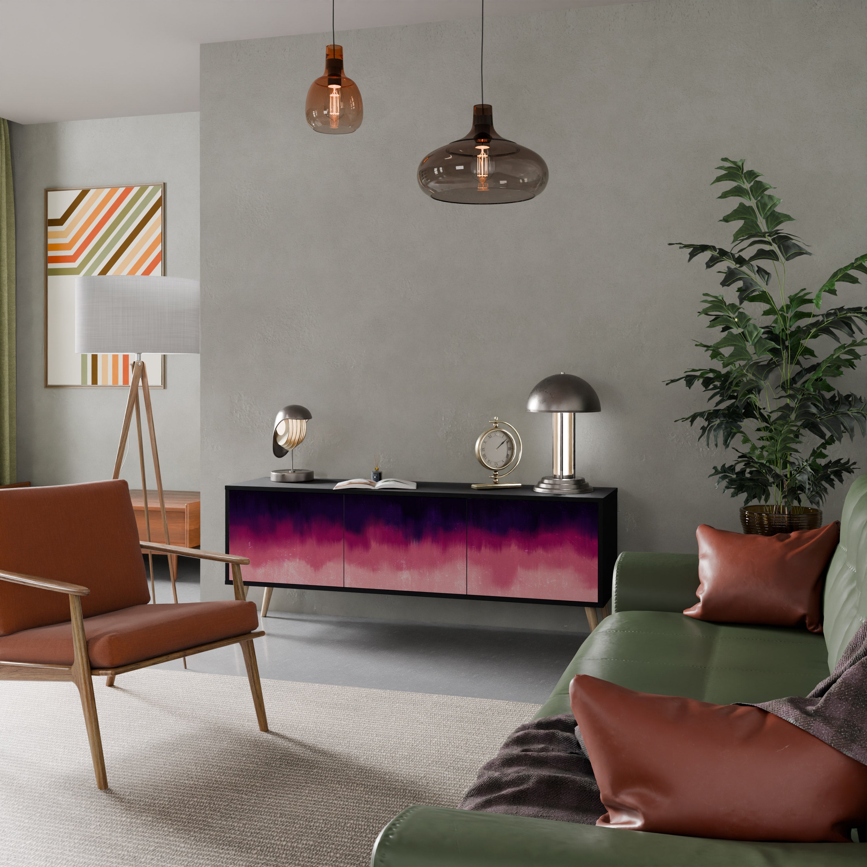 AURORA BOREALIS 3-Door TV Stand in Black Finish