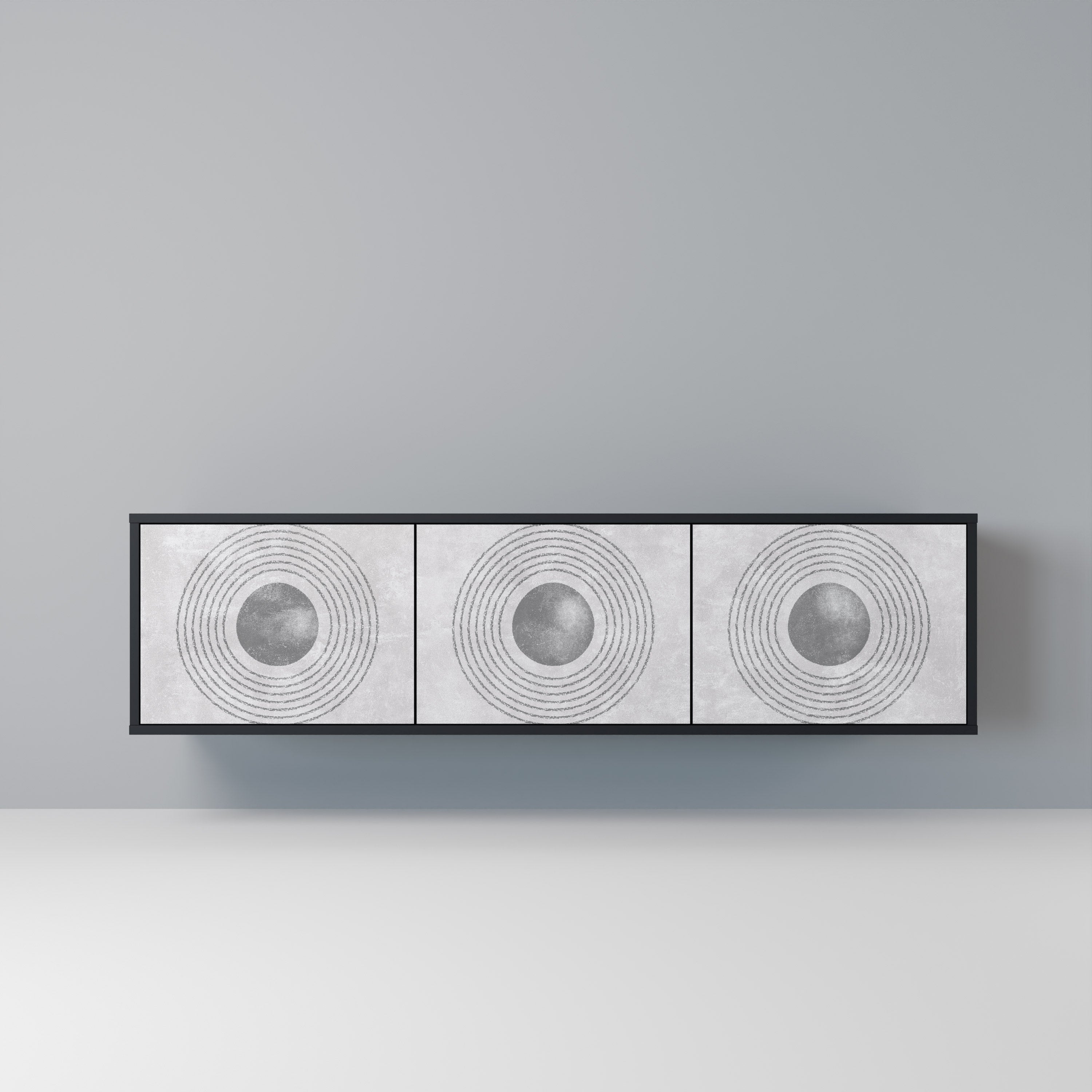 SOLID CIRCLES Móvel de TV com 3 Portas em Acabamento Preto