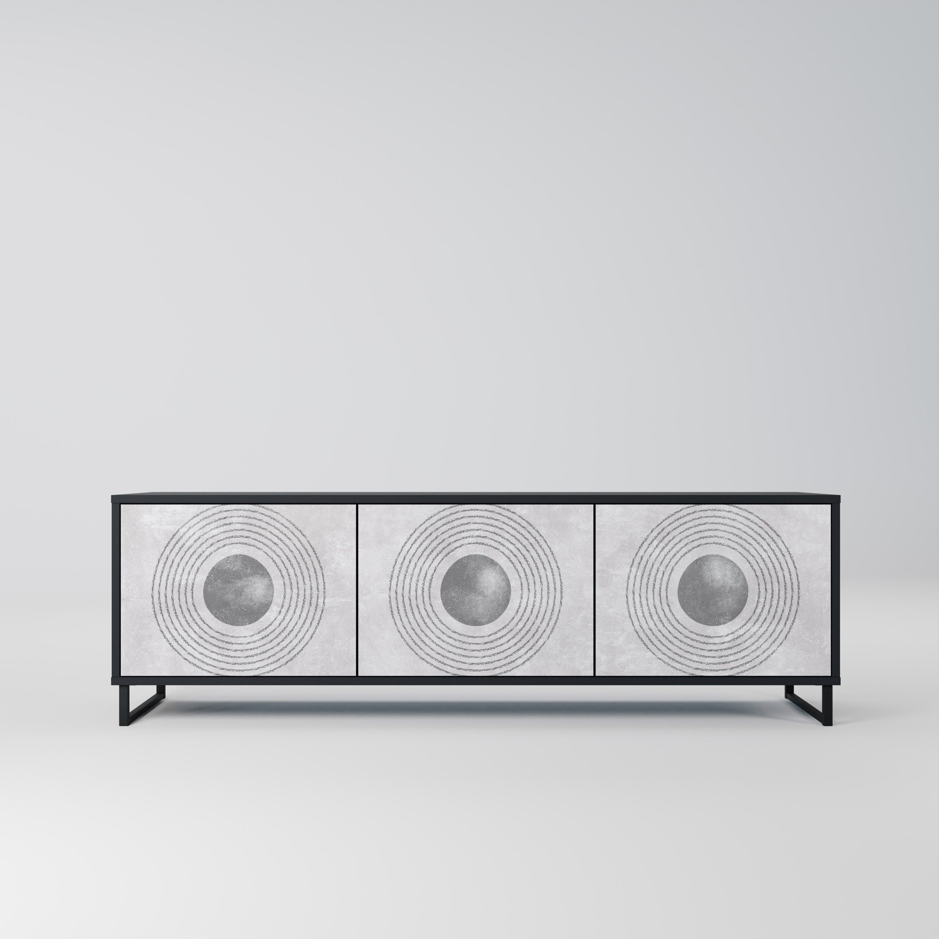 SOLID CIRCLES Móvel de TV com 3 Portas em Acabamento Preto