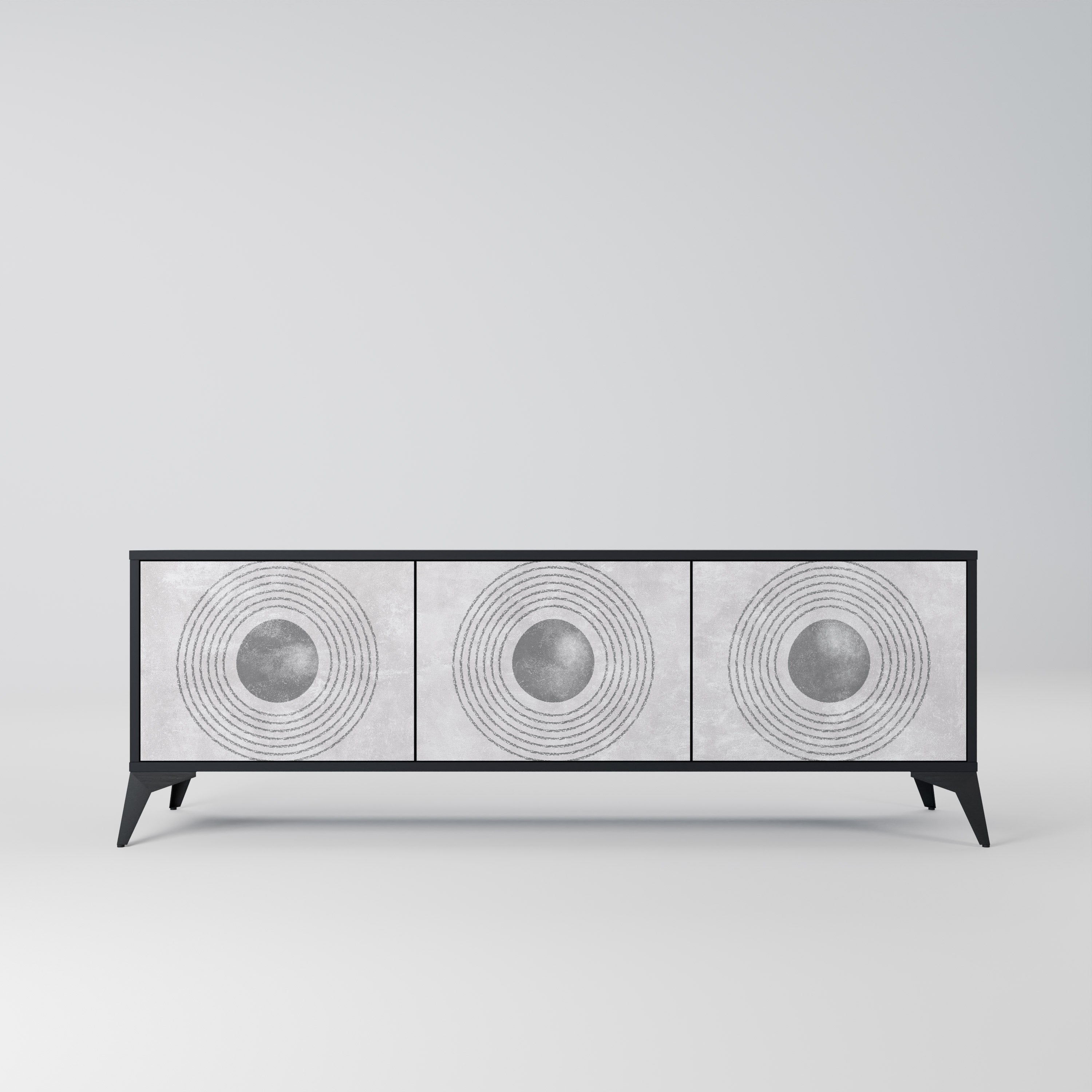 SOLID CIRCLES Móvel de TV com 3 Portas em Acabamento Preto