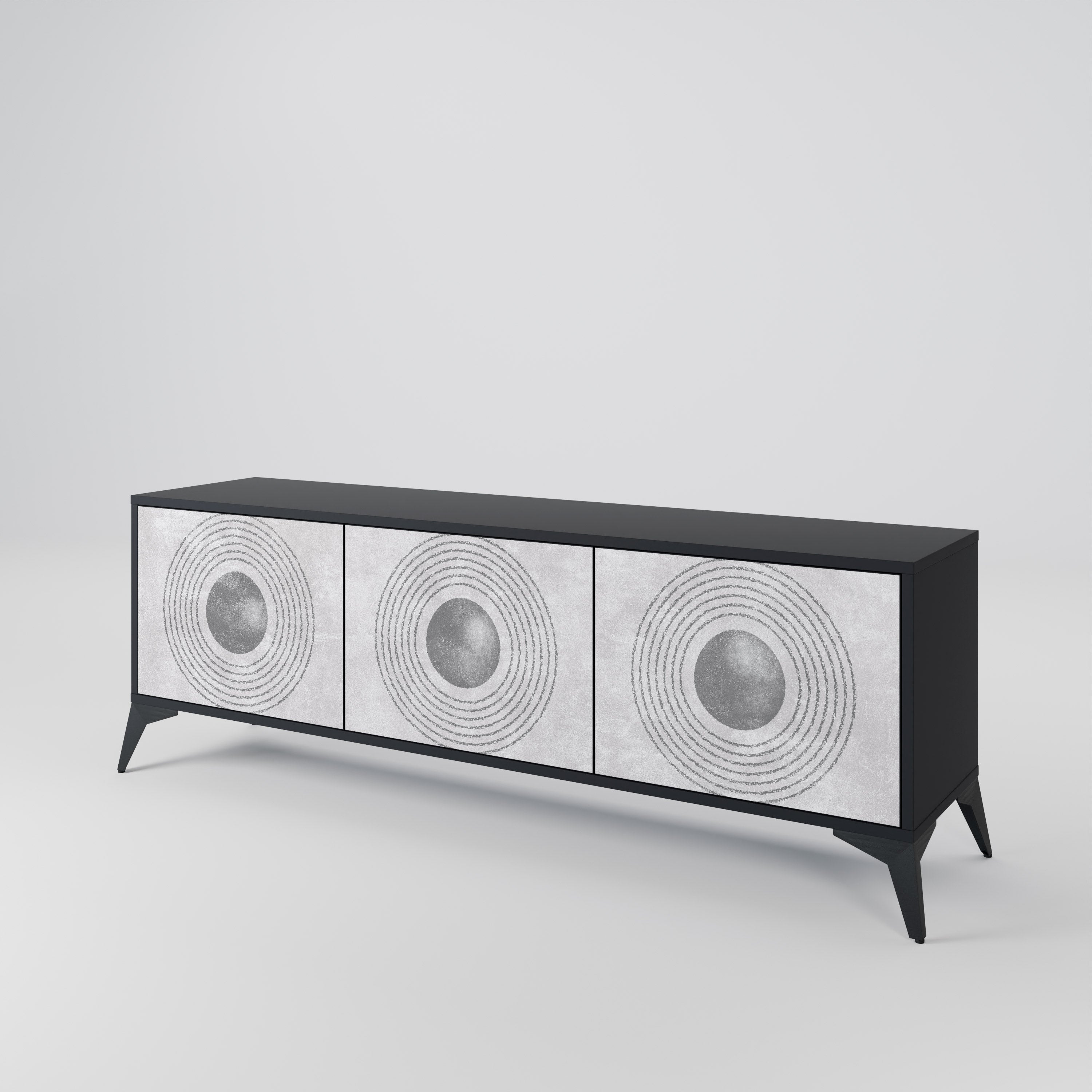 SOLID CIRCLES Móvel de TV com 3 Portas em Acabamento Preto