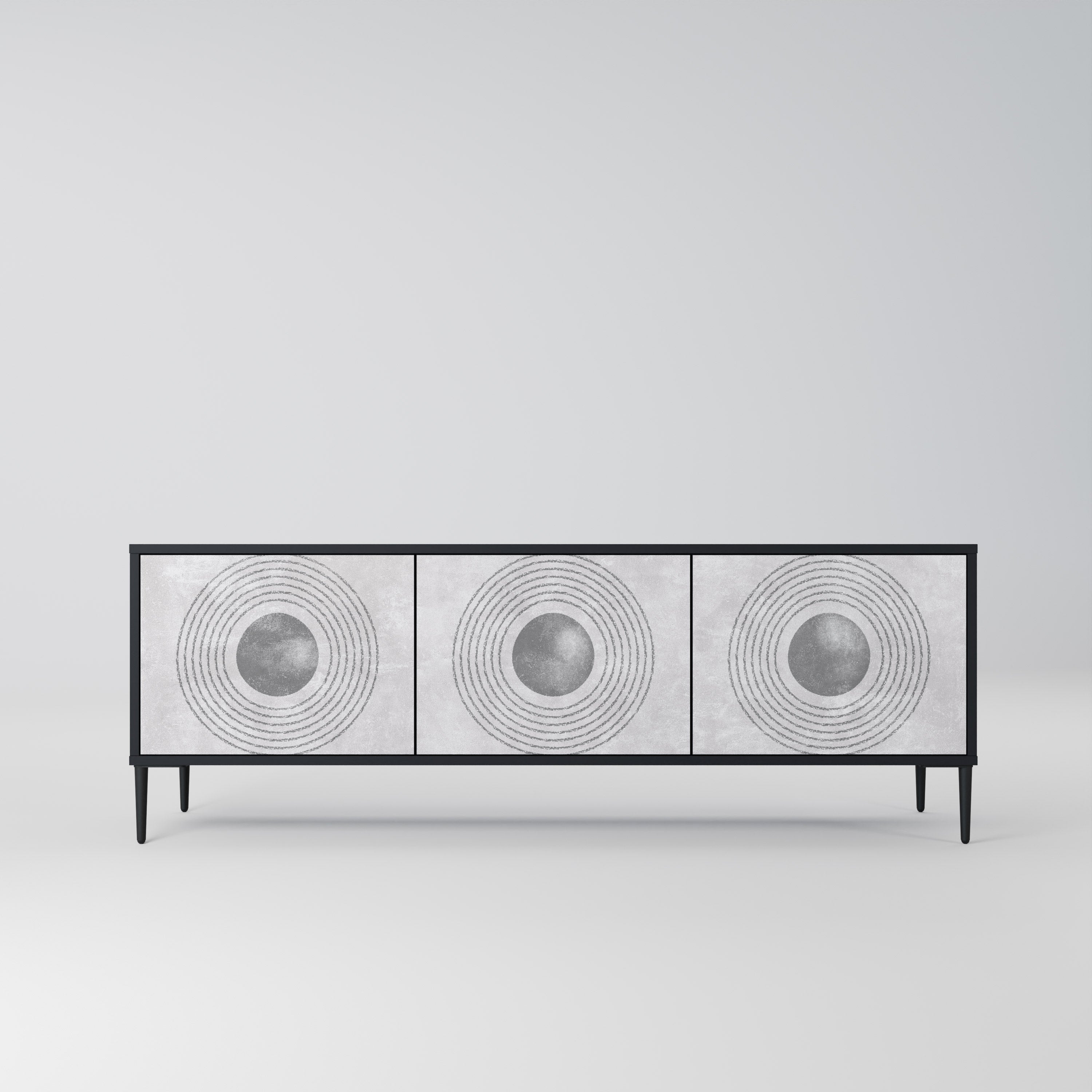 SOLID CIRCLES Móvel de TV com 3 Portas em Acabamento Preto