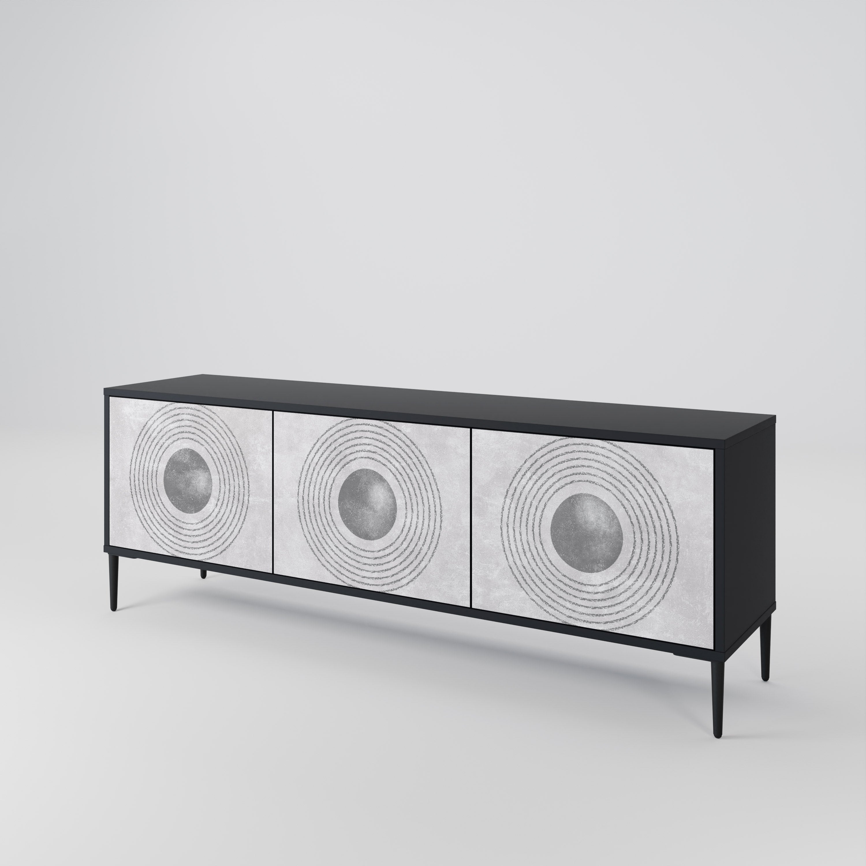 SOLID CIRCLES Móvel de TV com 3 Portas em Acabamento Preto