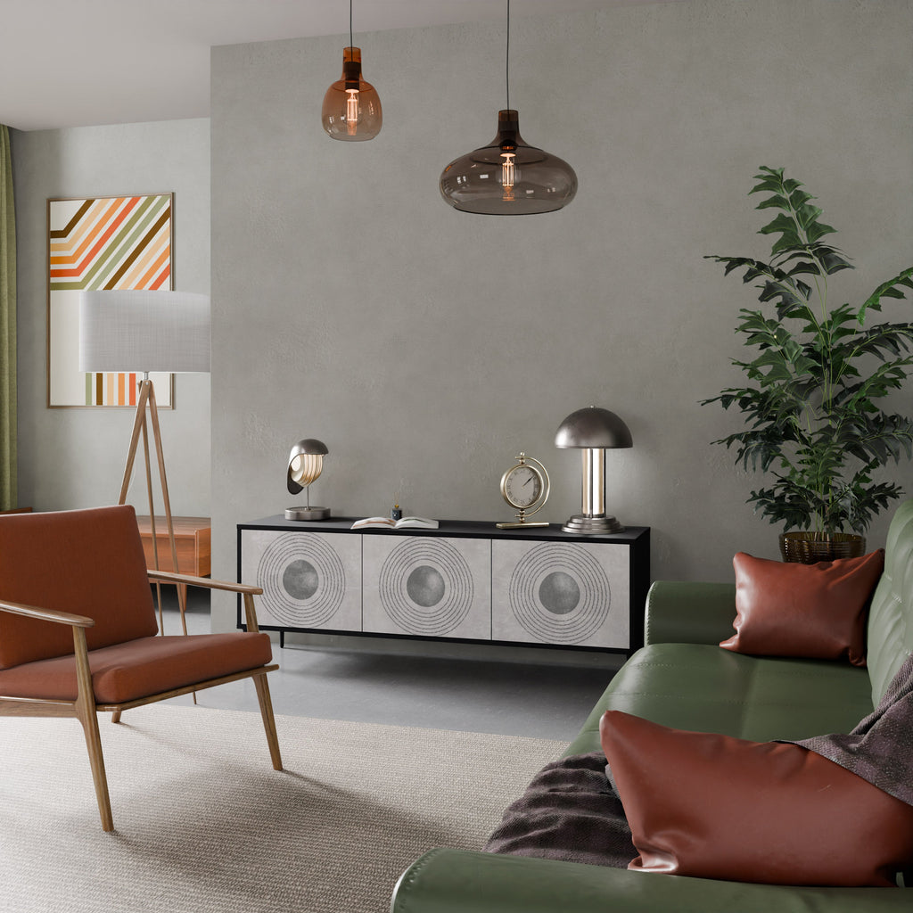 SOLID CIRCLES Móvel de TV com 3 Portas em Acabamento Preto