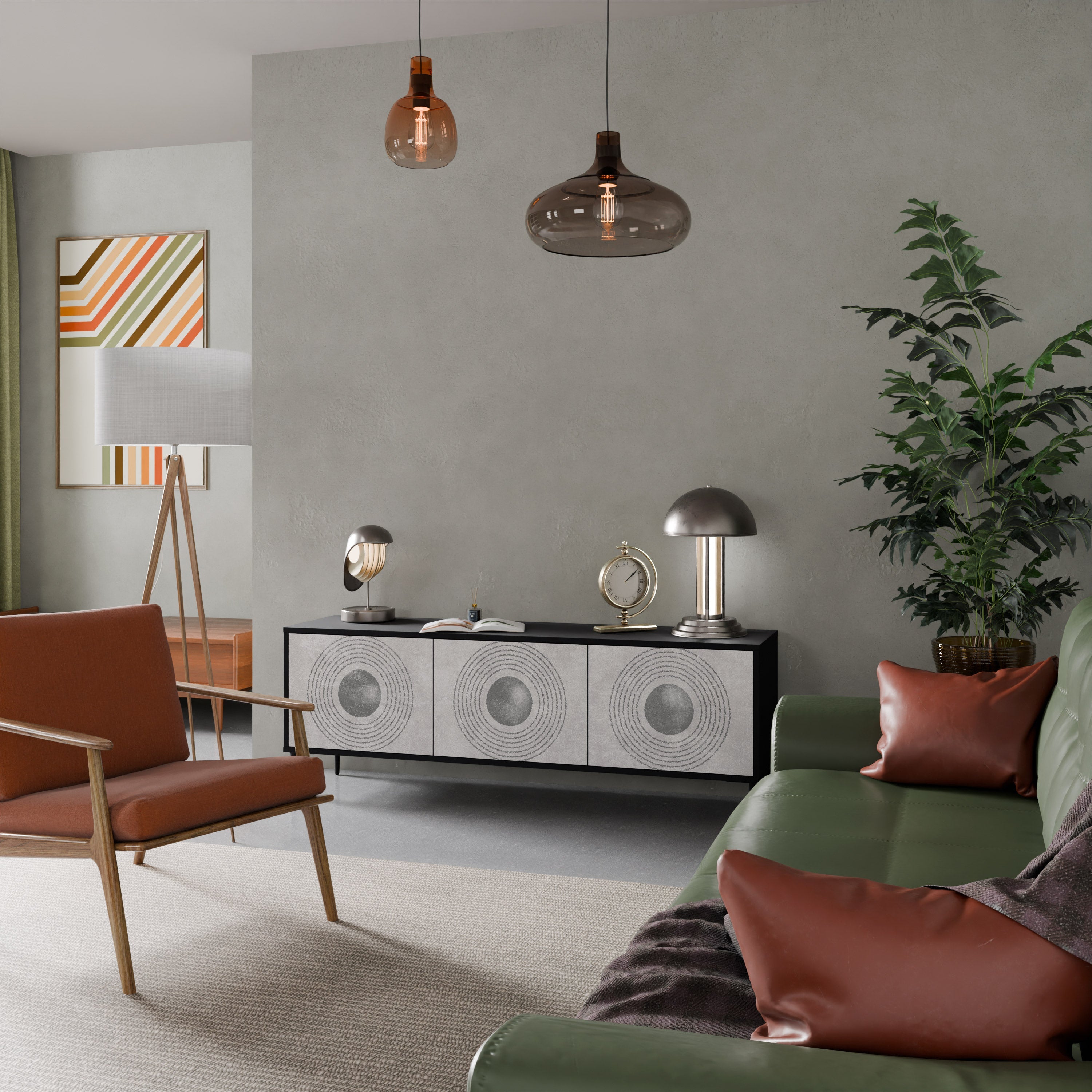 SOLID CIRCLES Móvel de TV com 3 Portas em Acabamento Preto