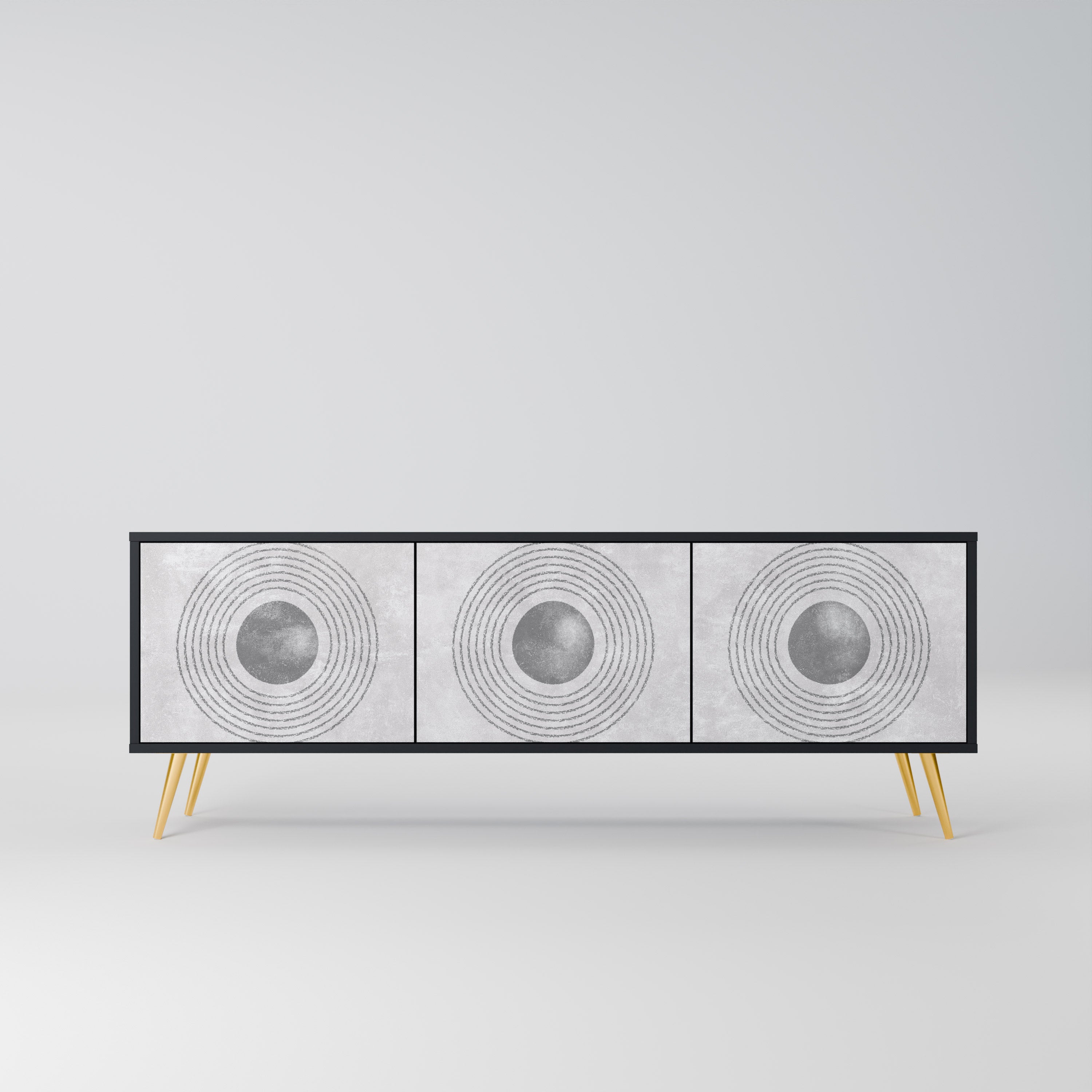 SOLID CIRCLES Móvel de TV com 3 Portas em Acabamento Preto