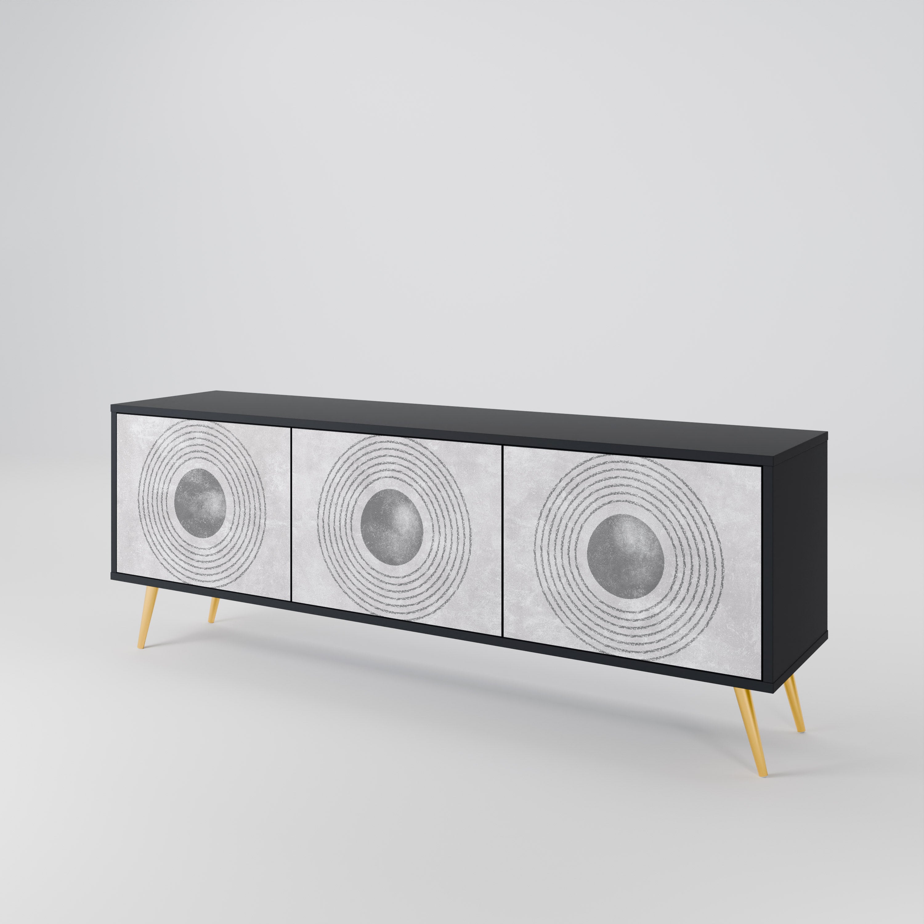 SOLID CIRCLES Móvel de TV com 3 Portas em Acabamento Preto