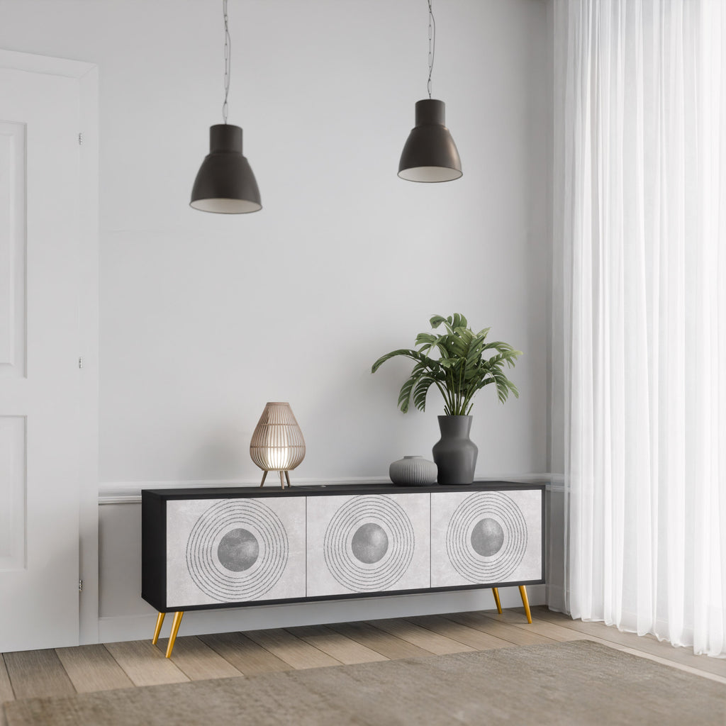 SOLID CIRCLES Móvel de TV com 3 Portas em Acabamento Preto