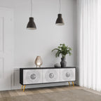 SOLID CIRCLES Móvel de TV com 3 Portas em Acabamento Preto