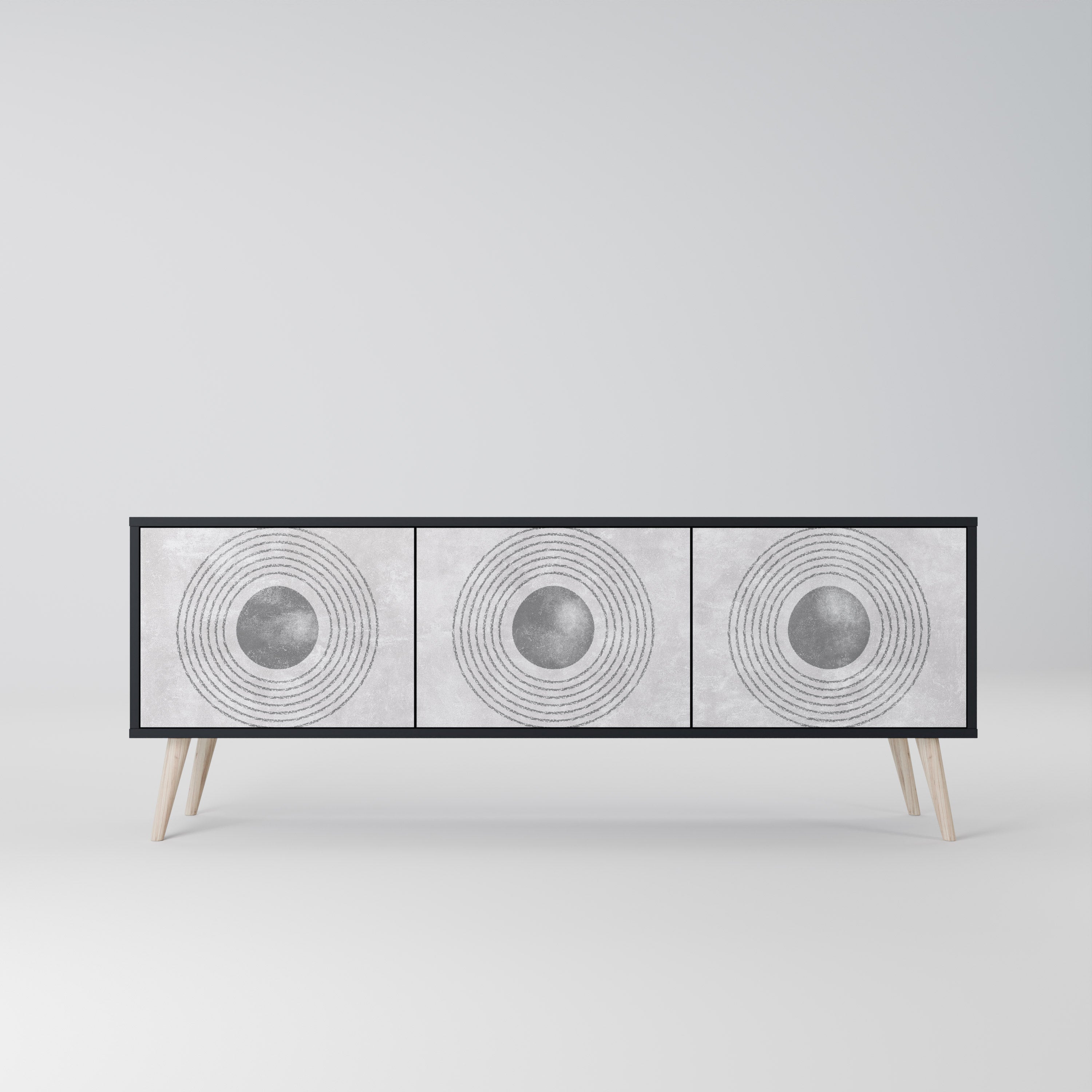 SOLID CIRCLES Móvel de TV com 3 Portas em Acabamento Preto