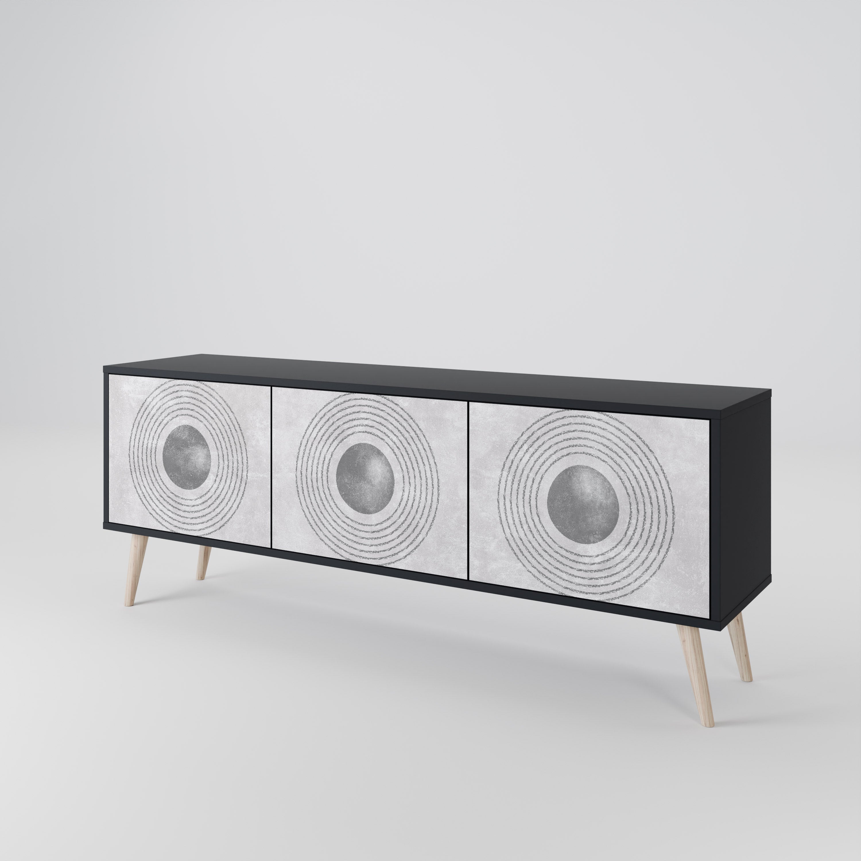 SOLID CIRCLES Móvel de TV com 3 Portas em Acabamento Preto