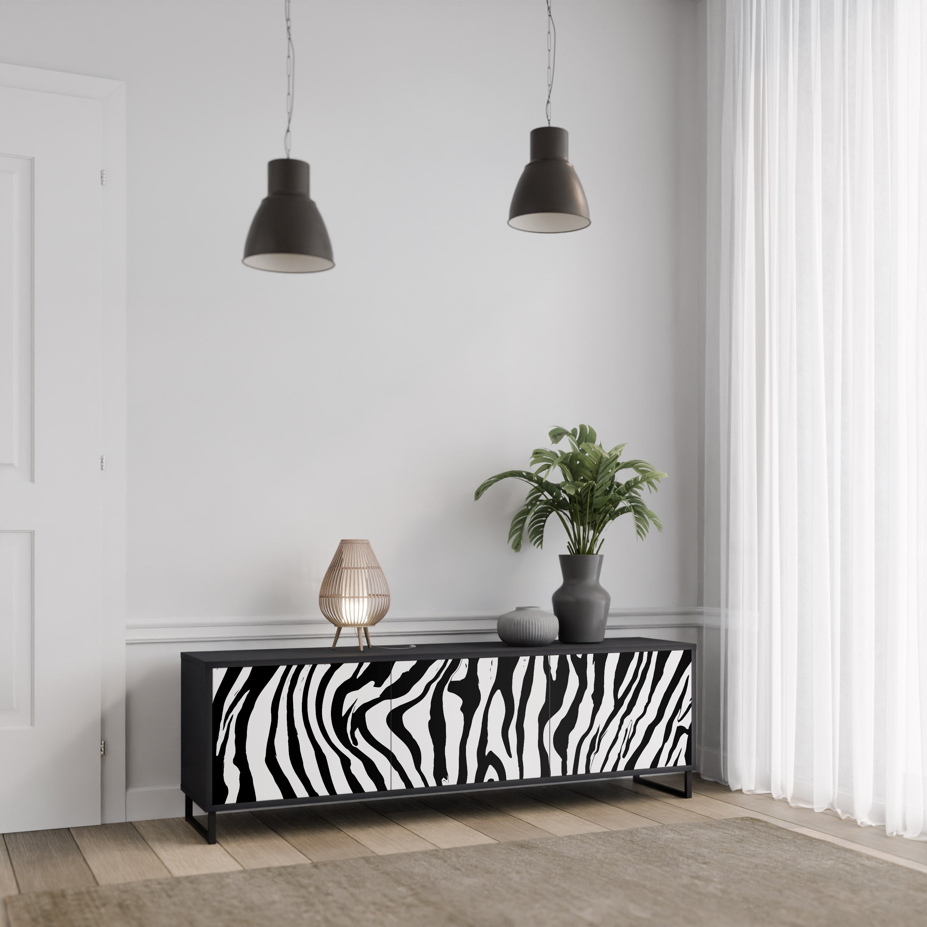 SPLENDID ZEBRA Móvel de TV com 3 Portas em Acabamento Preto