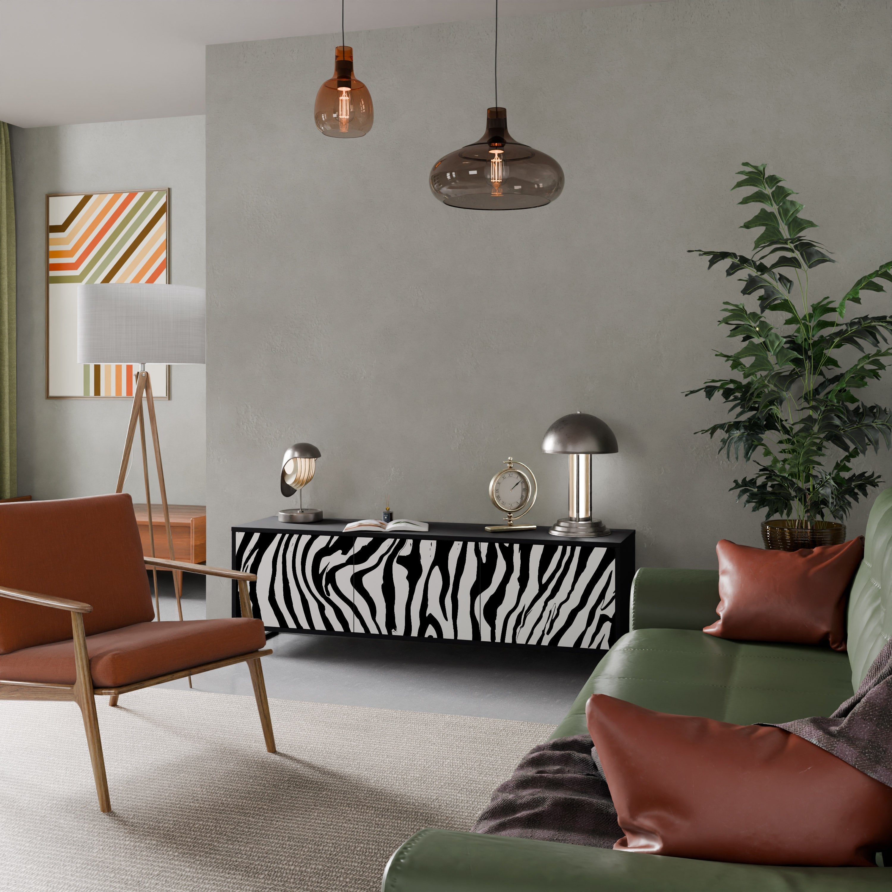 SPLENDID ZEBRA Móvel de TV com 3 Portas em Acabamento Preto