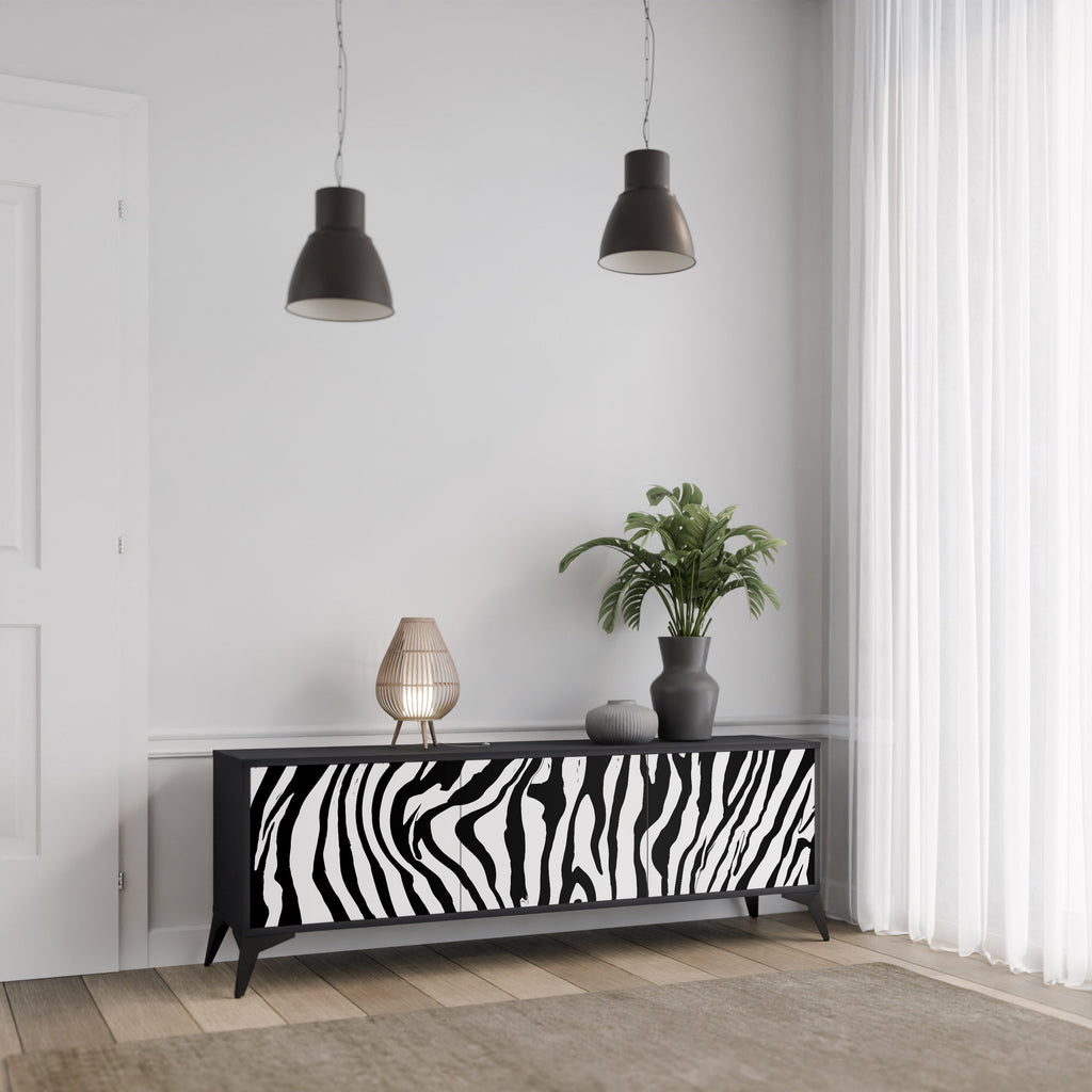 SPLENDID ZEBRA Móvel de TV com 3 Portas em Acabamento Preto