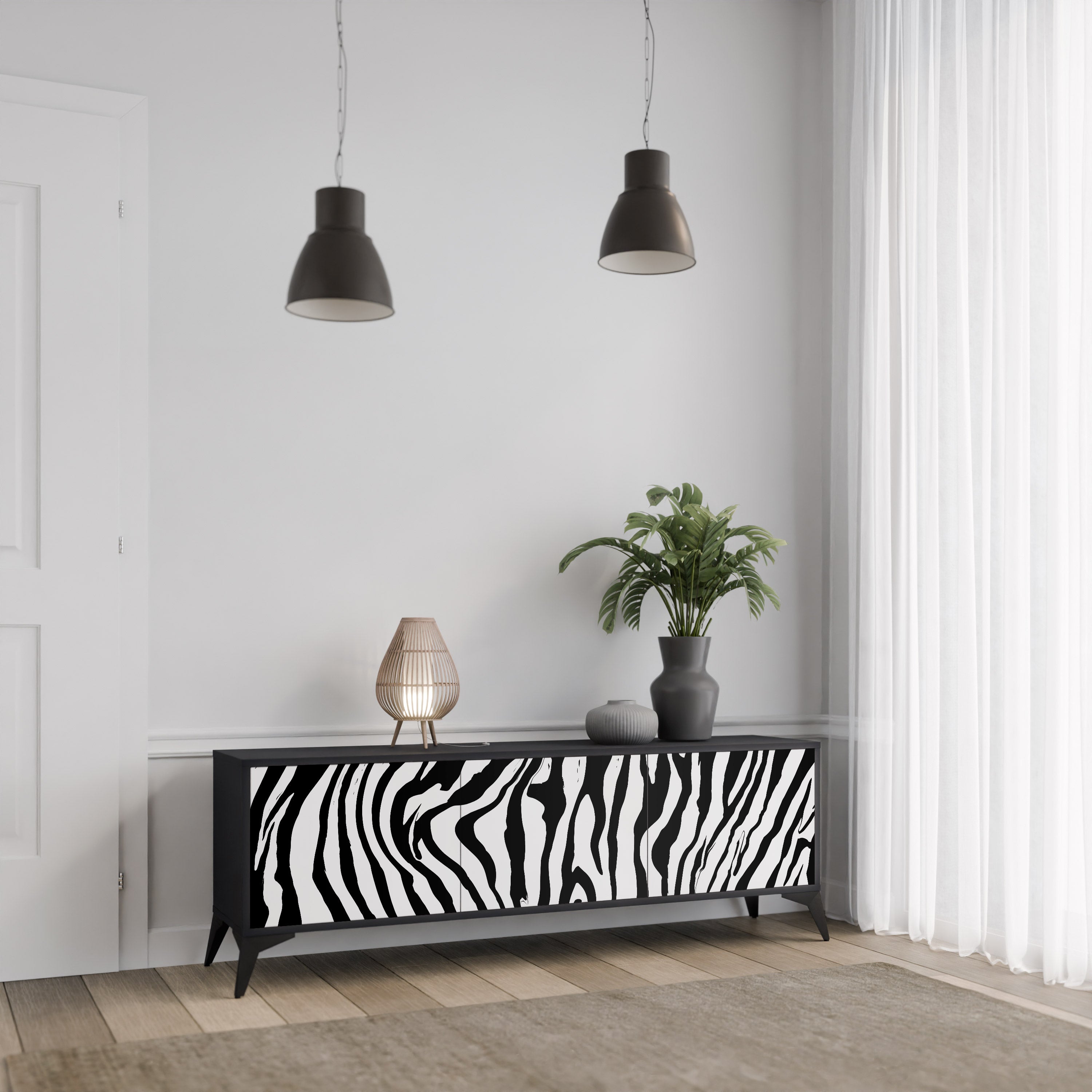 SPLENDID ZEBRA Móvel de TV com 3 Portas em Acabamento Preto