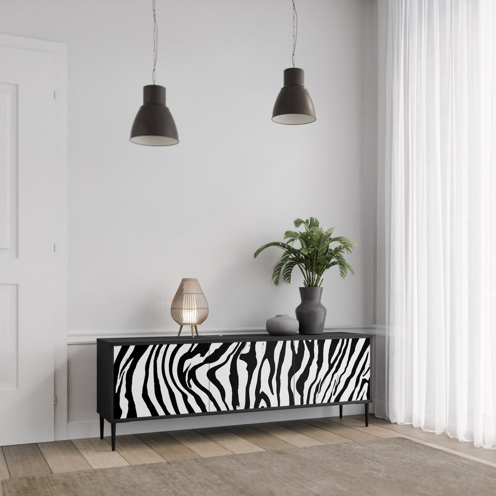 SPLENDID ZEBRA Móvel de TV com 3 Portas em Acabamento Preto