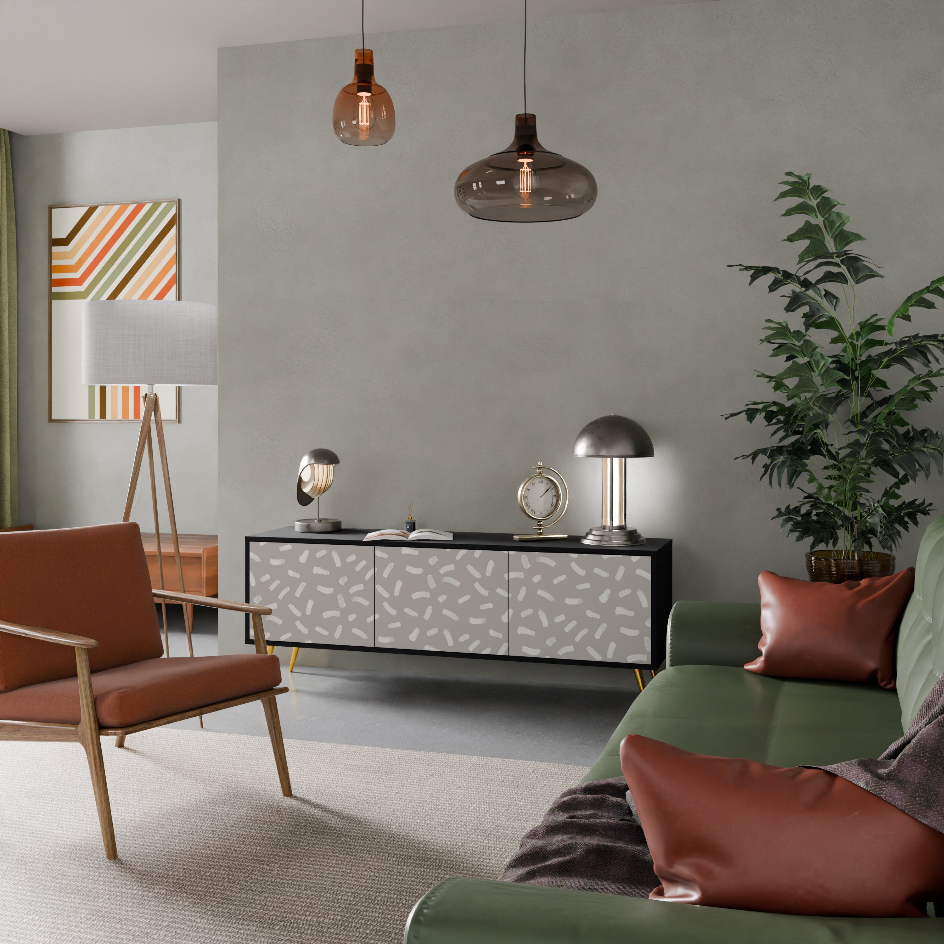 PASSING SECONDS Móvel de TV com 3 Portas em Acabamento Preto