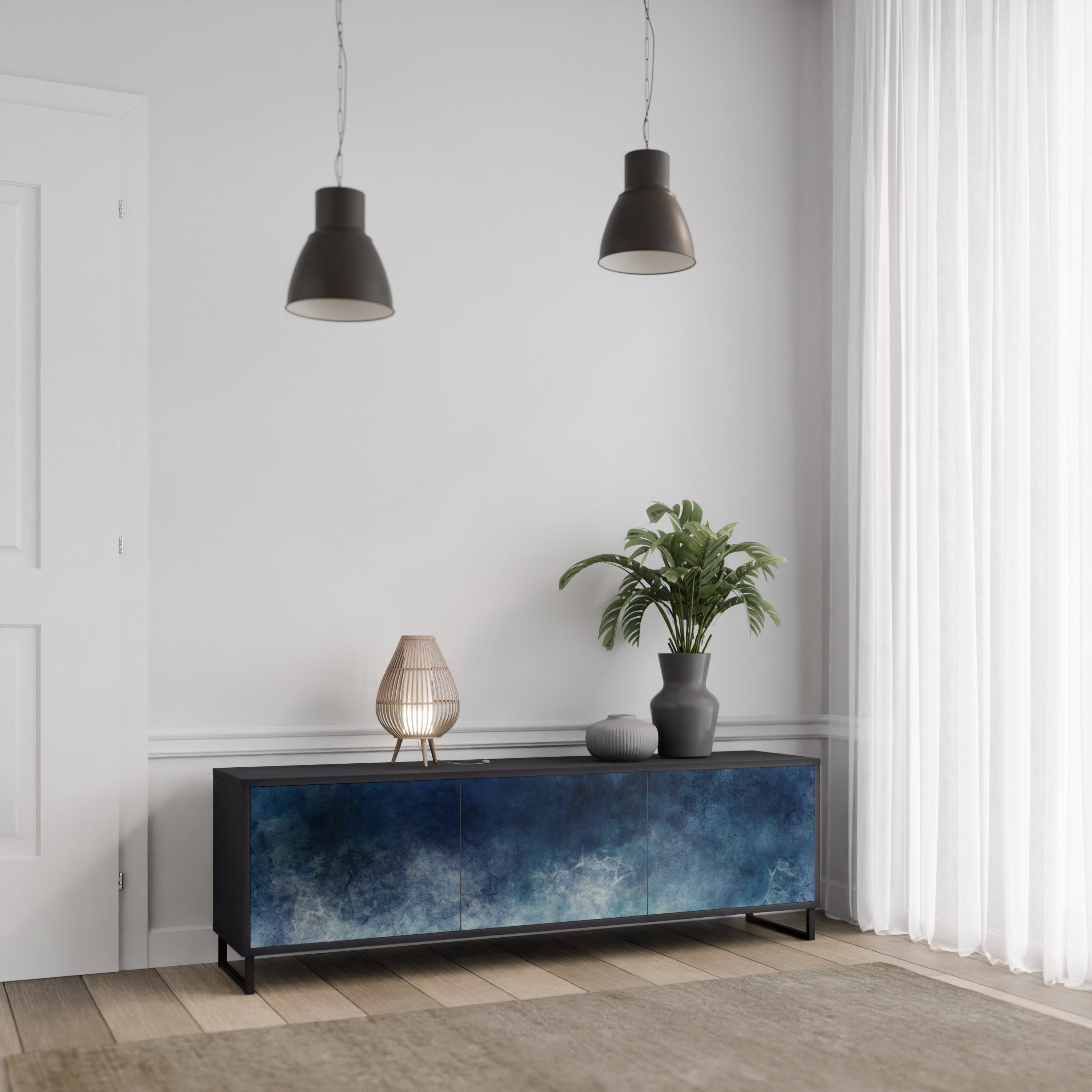 CELESTIAL FALL Móvel de TV com 3 Portas em Acabamento Preto