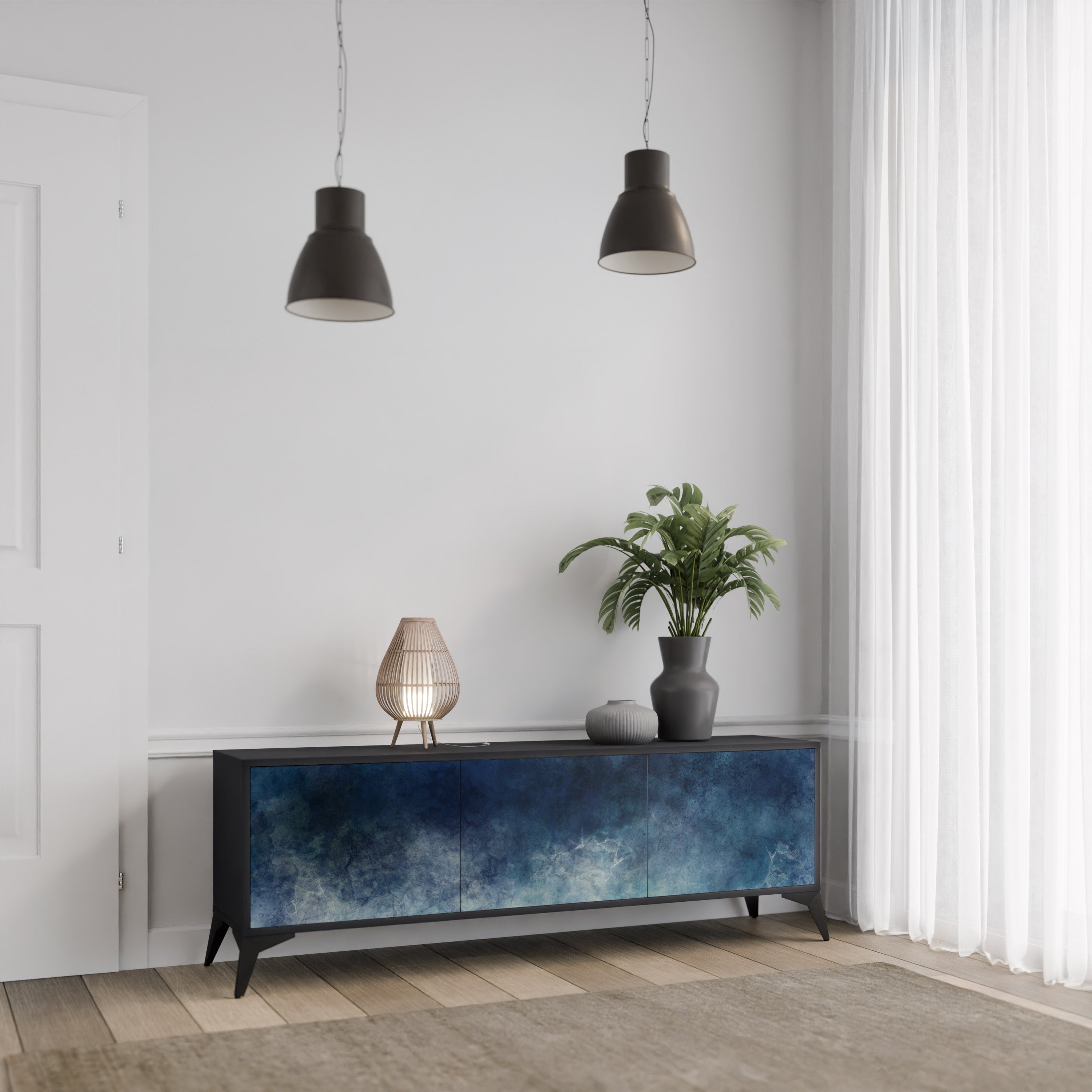 CELESTIAL FALL Móvel de TV com 3 Portas em Acabamento Preto