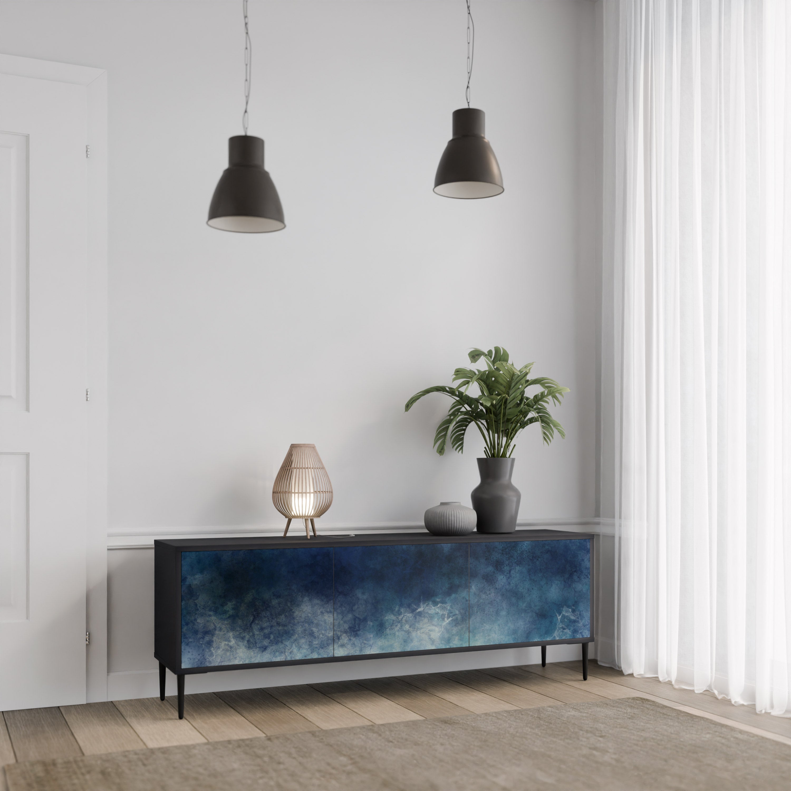 CELESTIAL FALL Móvel de TV com 3 Portas em Acabamento Preto