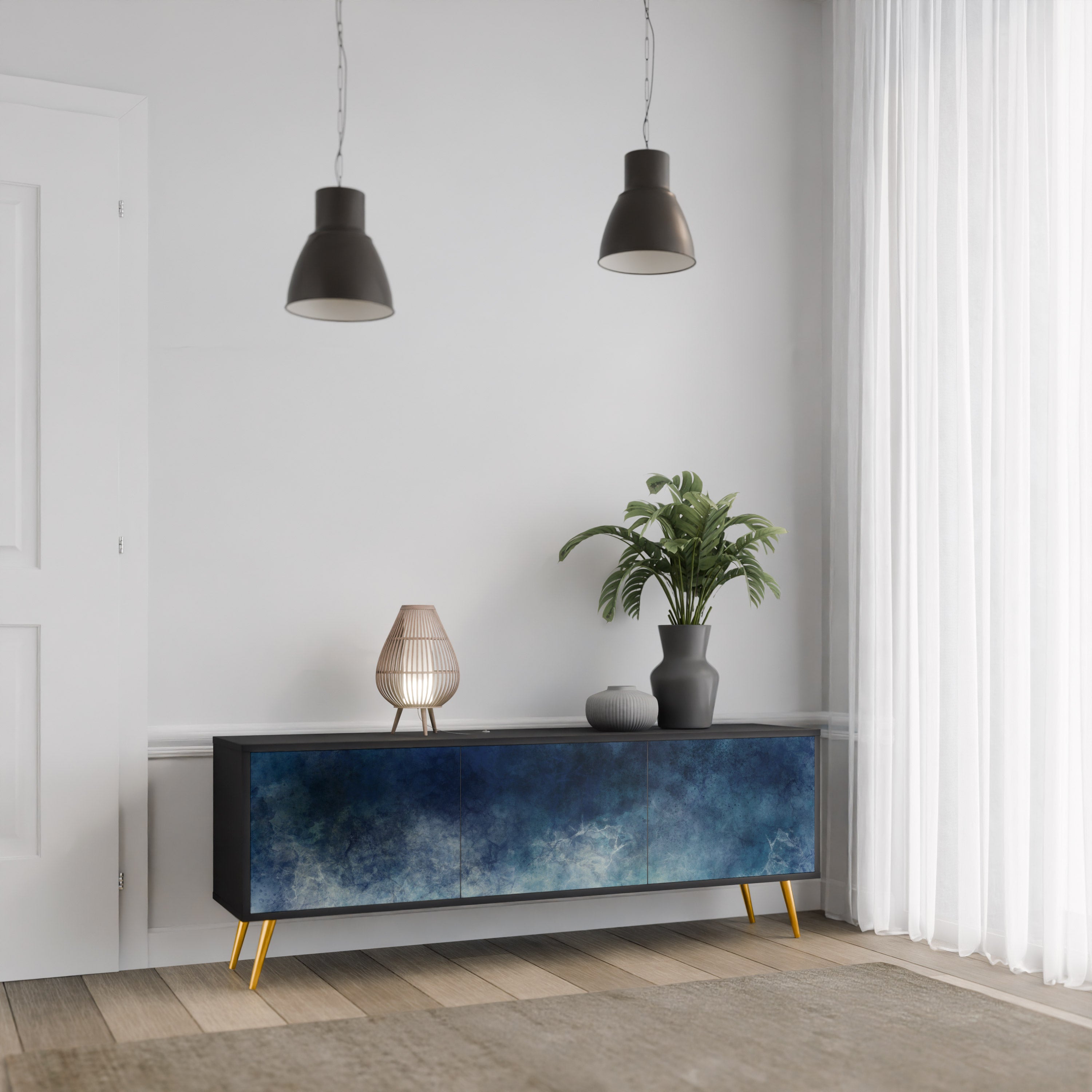 CELESTIAL FALL Móvel de TV com 3 Portas em Acabamento Preto