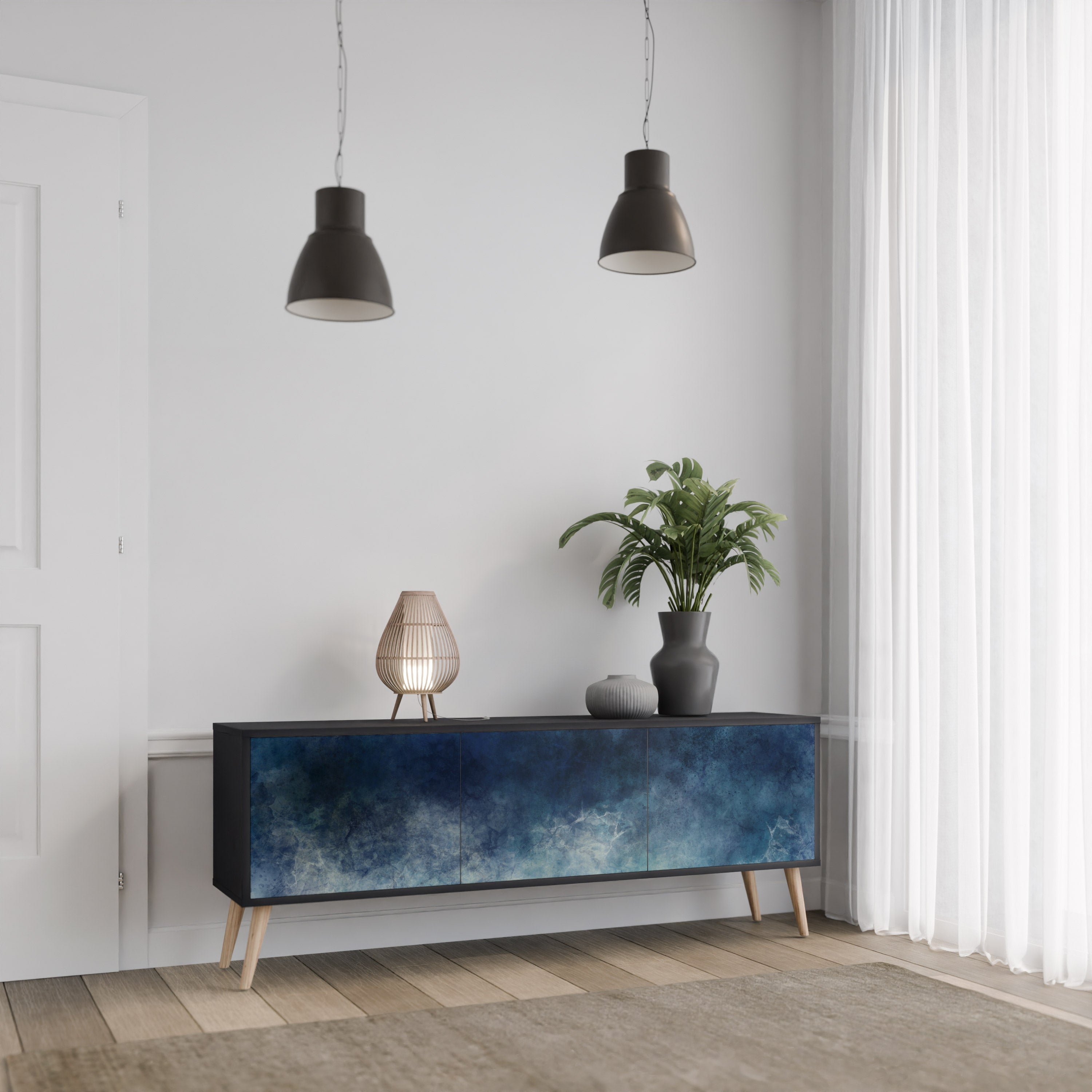 CELESTIAL FALL Móvel de TV com 3 Portas em Acabamento Preto