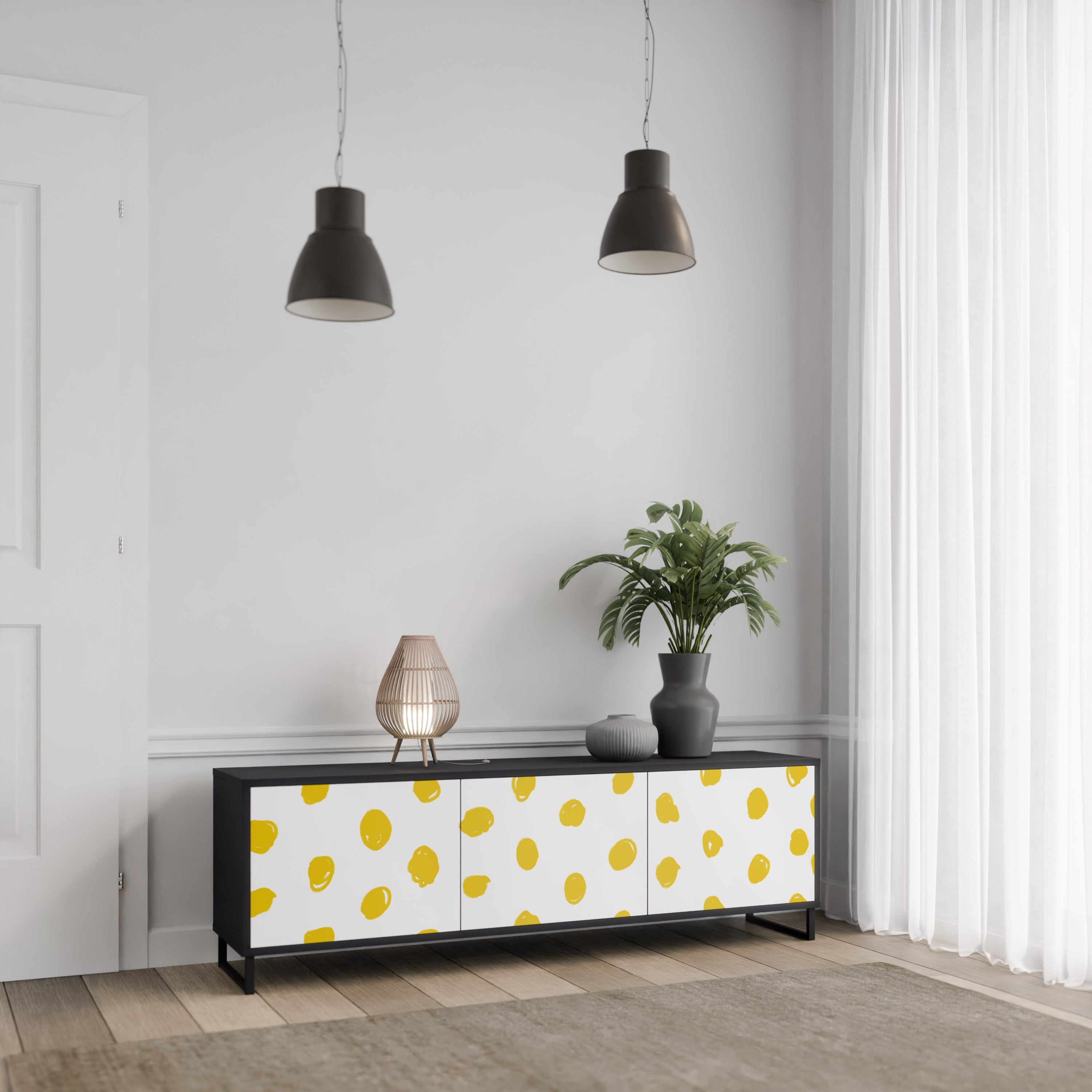 RADIANT REVERIE Móvel de TV com 3 Portas em Acabamento Preto