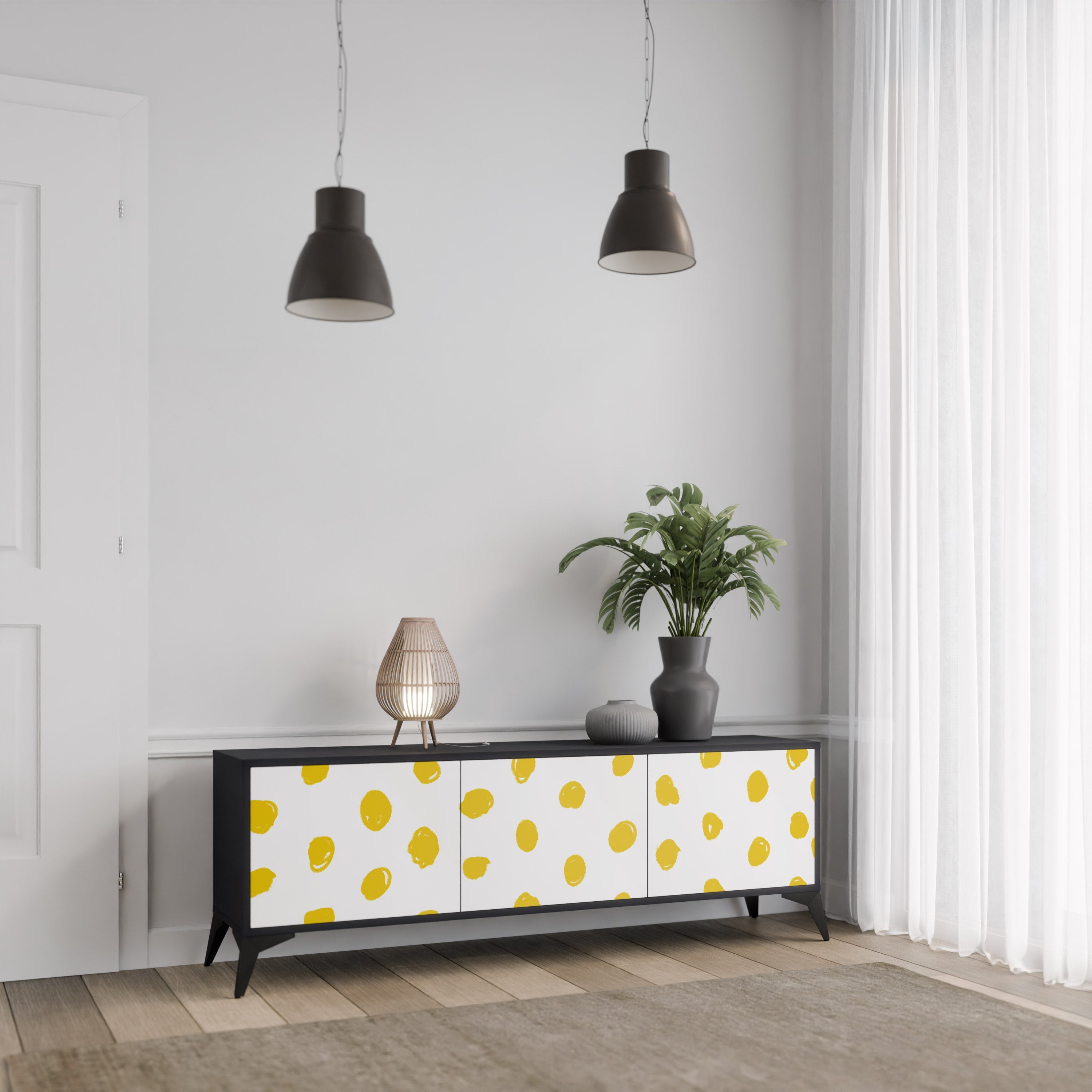 RADIANT REVERIE Móvel de TV com 3 Portas em Acabamento Preto