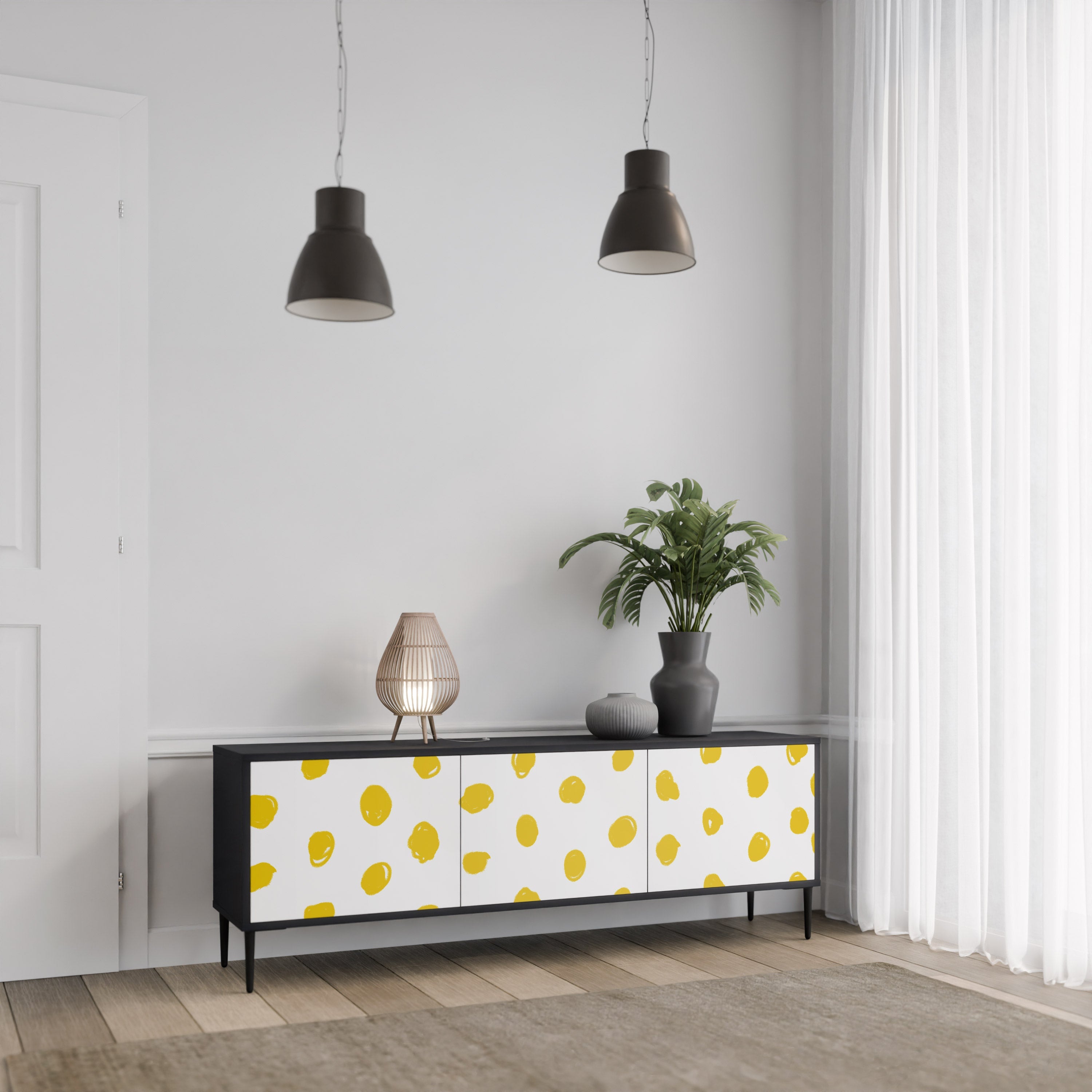 RADIANT REVERIE Móvel de TV com 3 Portas em Acabamento Preto