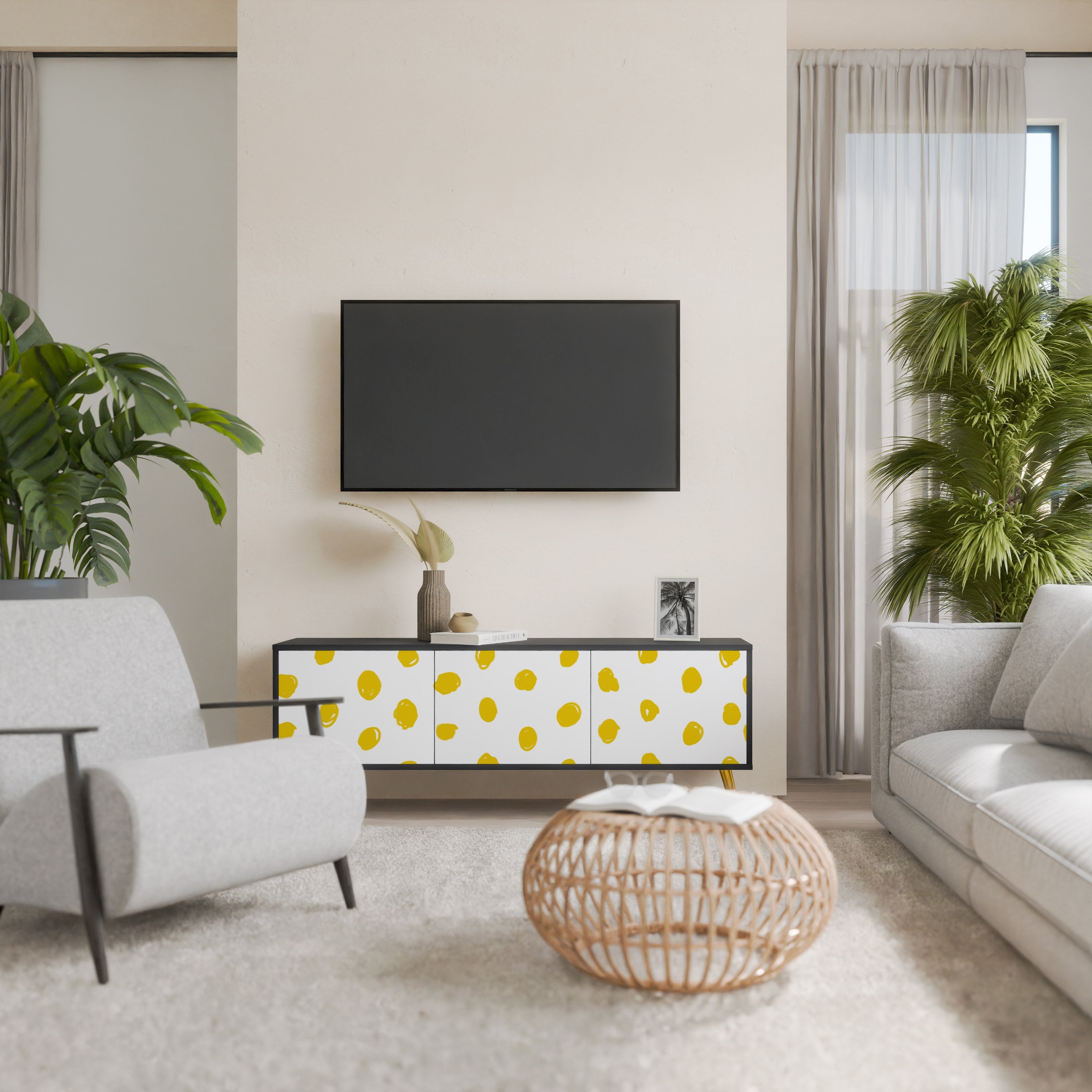 RADIANT REVERIE Móvel de TV com 3 Portas em Acabamento Preto