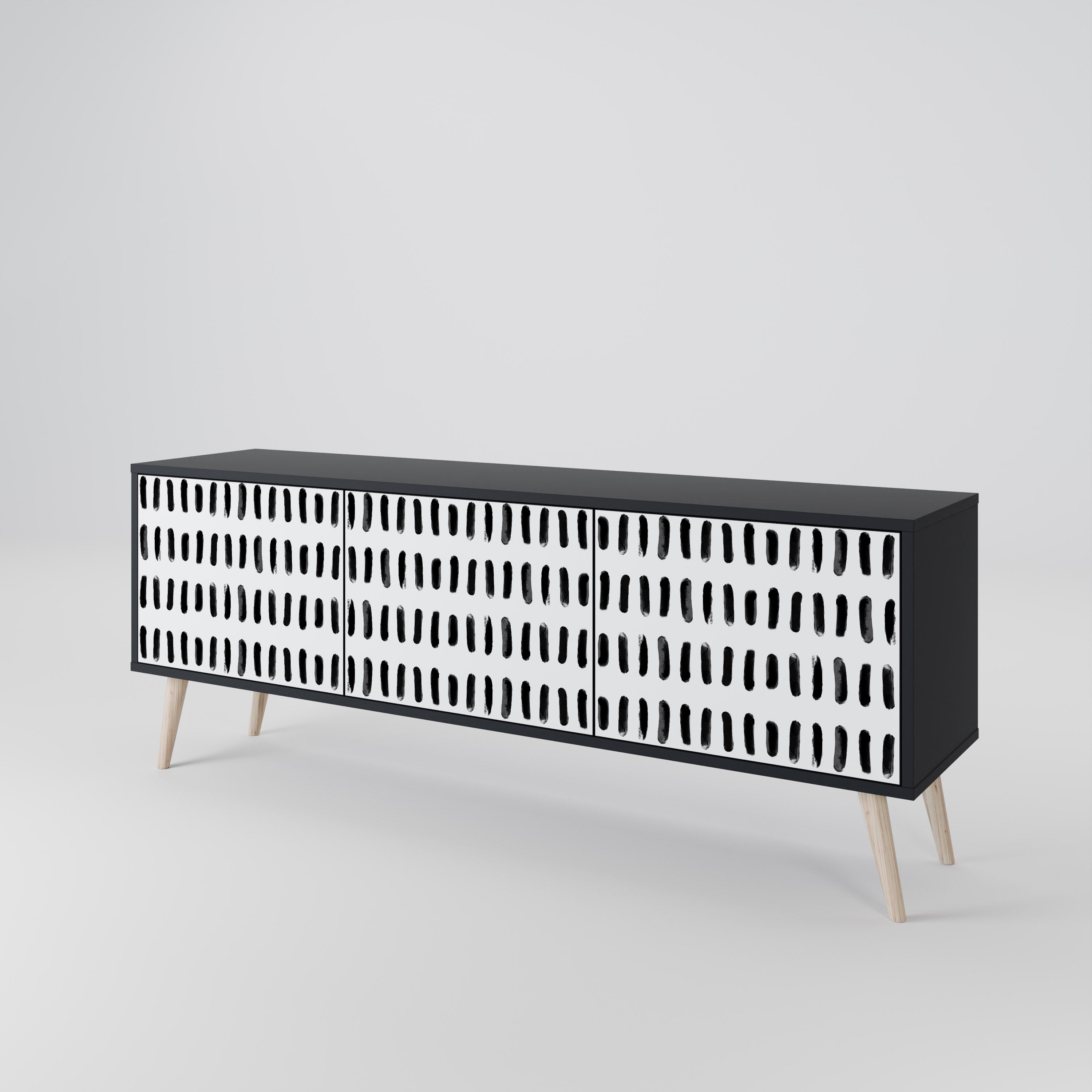 NIGHTY MELODIES 3-Door TV Stand in Black Finish