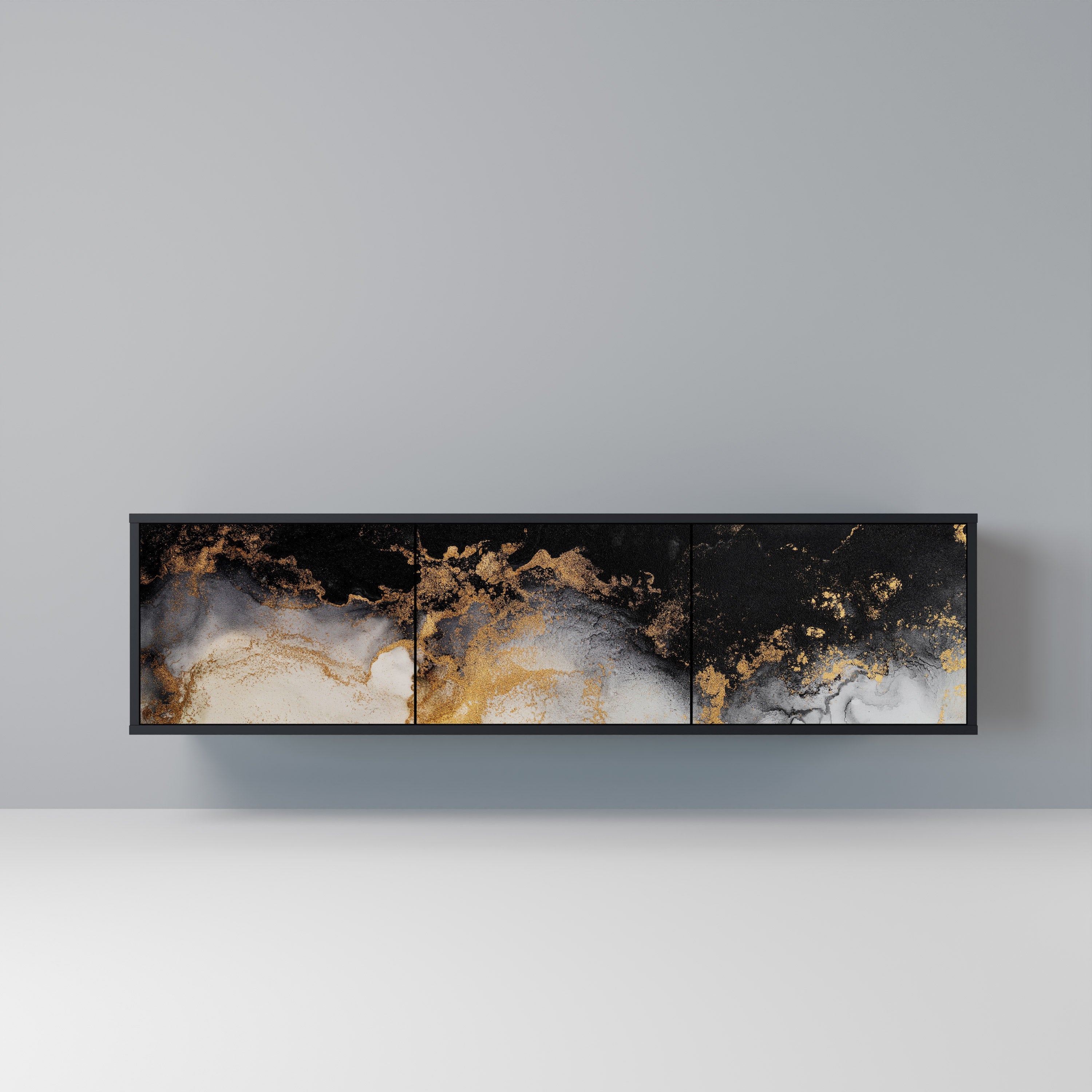 MARBLE OF TOMMORROW Móvel de TV com 3 Portas em Acabamento Preto