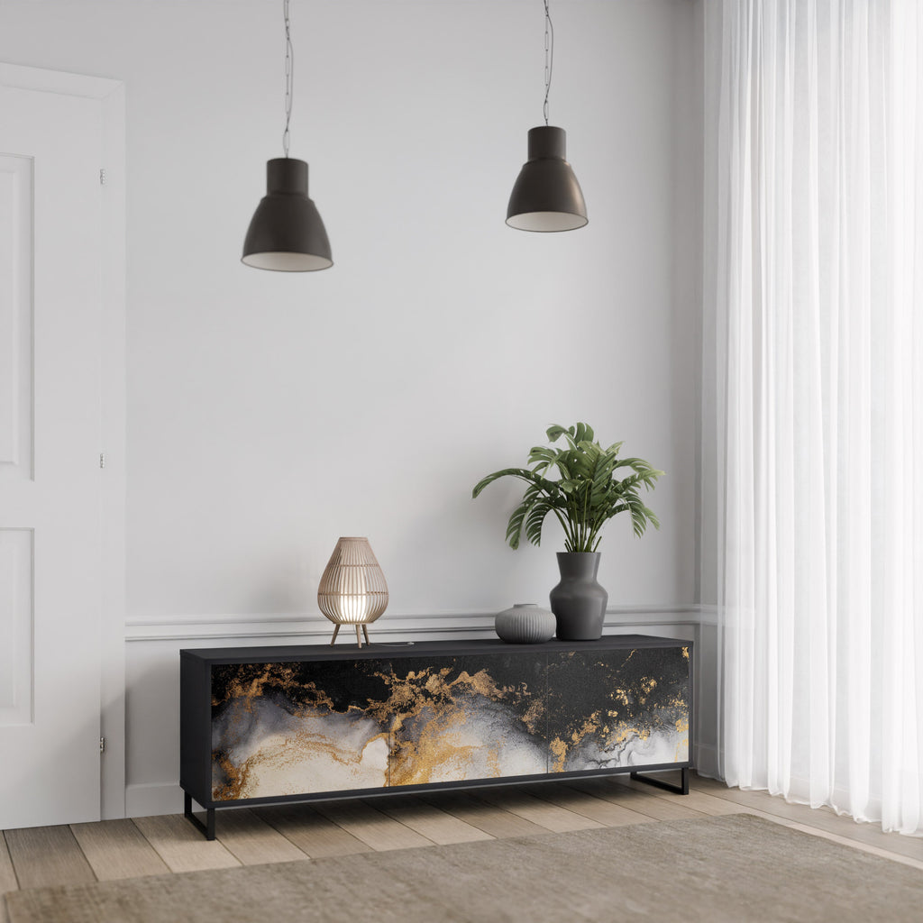 MARBLE OF TOMMORROW Móvel de TV com 3 Portas em Acabamento Preto