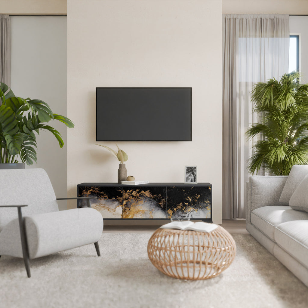 MARBLE OF TOMMORROW Móvel de TV com 3 Portas em Acabamento Preto