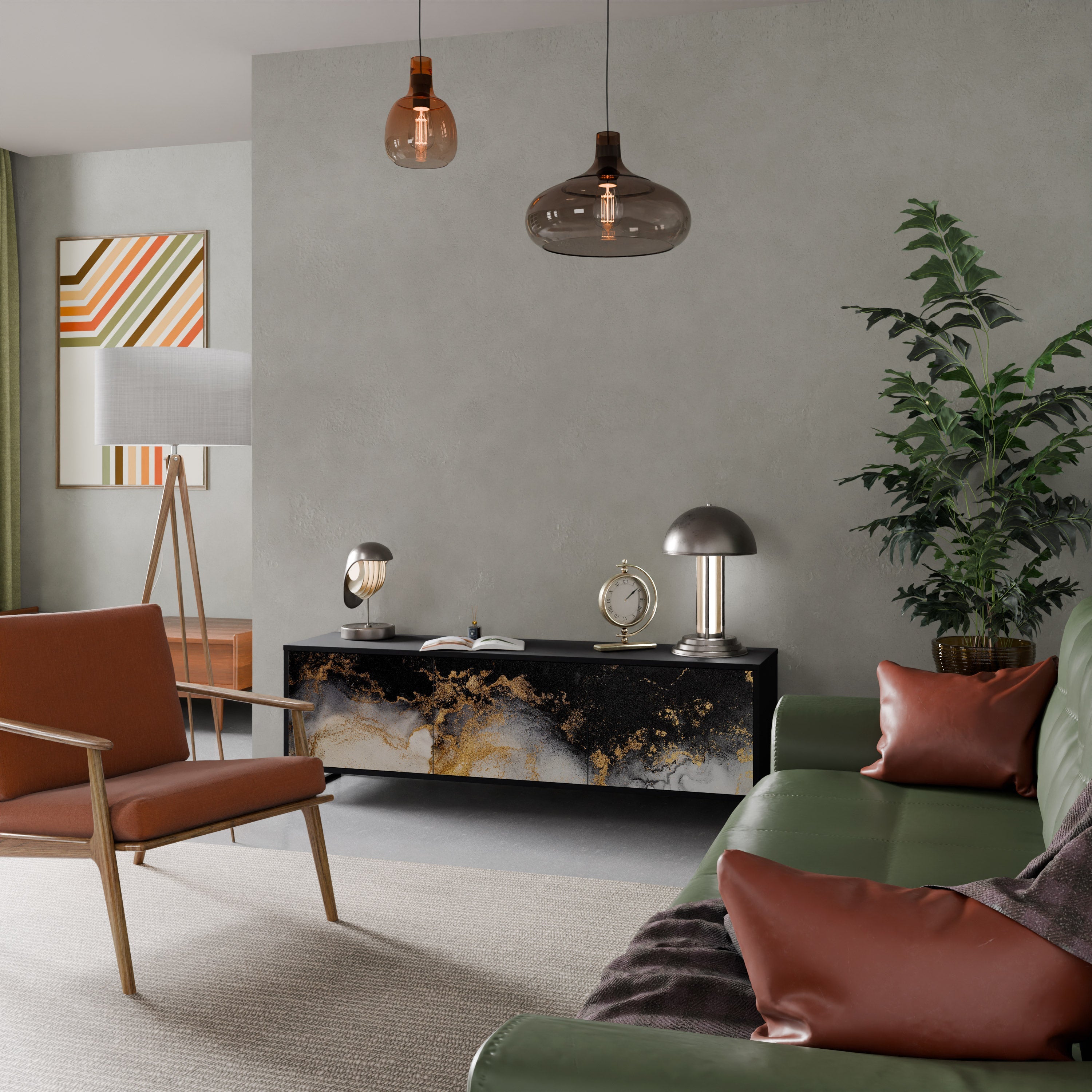 MARBLE OF TOMMORROW Móvel de TV com 3 Portas em Acabamento Preto